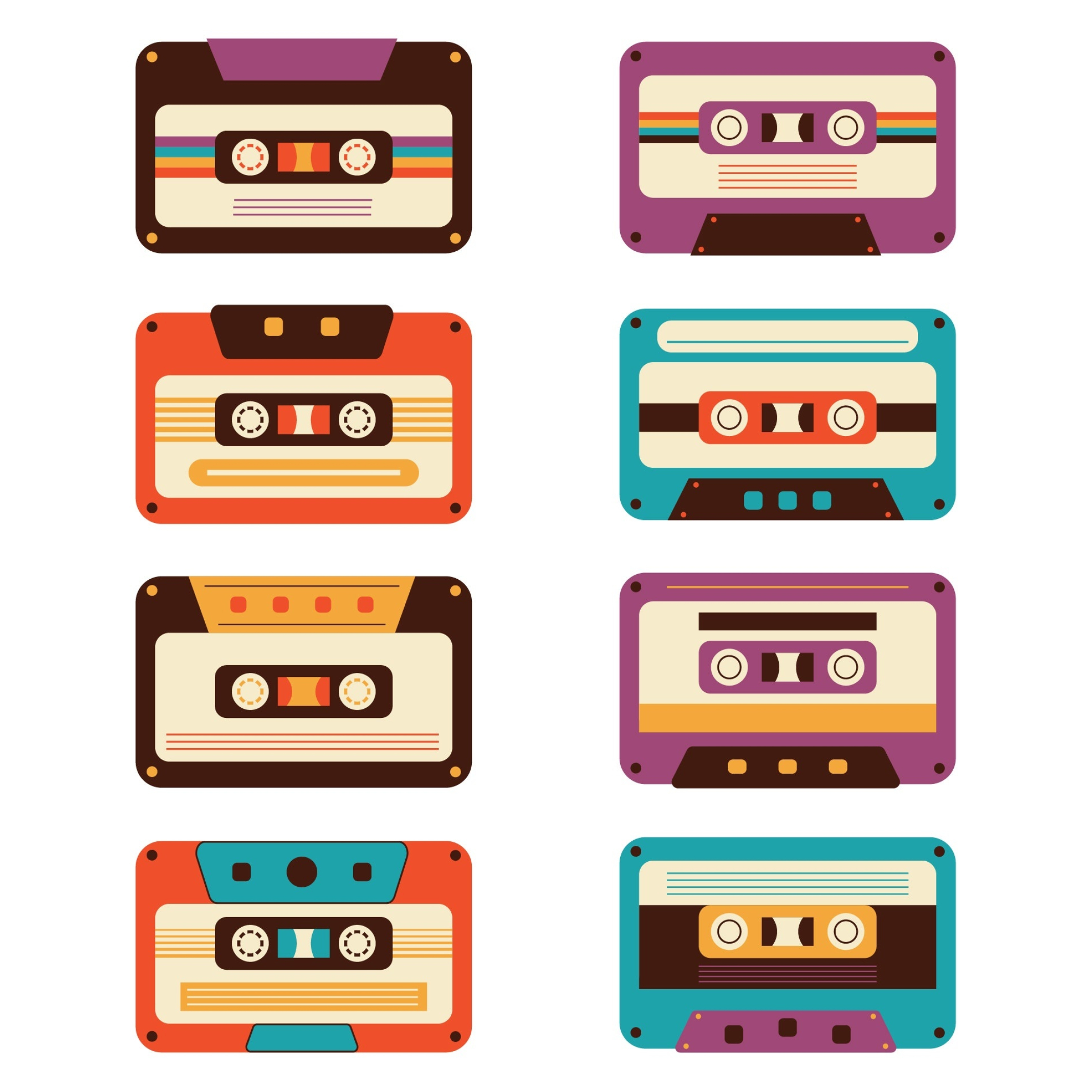 Vintage cassette tape illustrations, 1980s mixtape graphic design, Retro audio cassette reels, HD Phone wallpaper