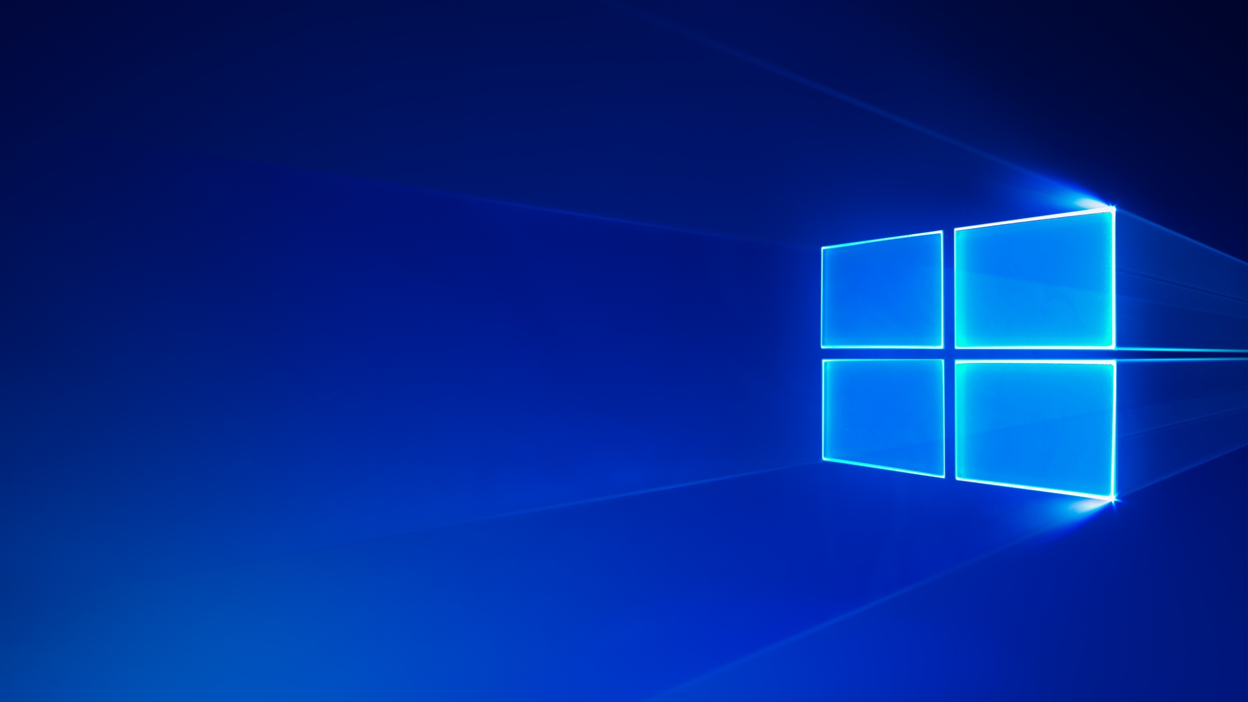 Windows 10 logo, volumetric light beams, deep blue gradient, HD Desktop wallpaper