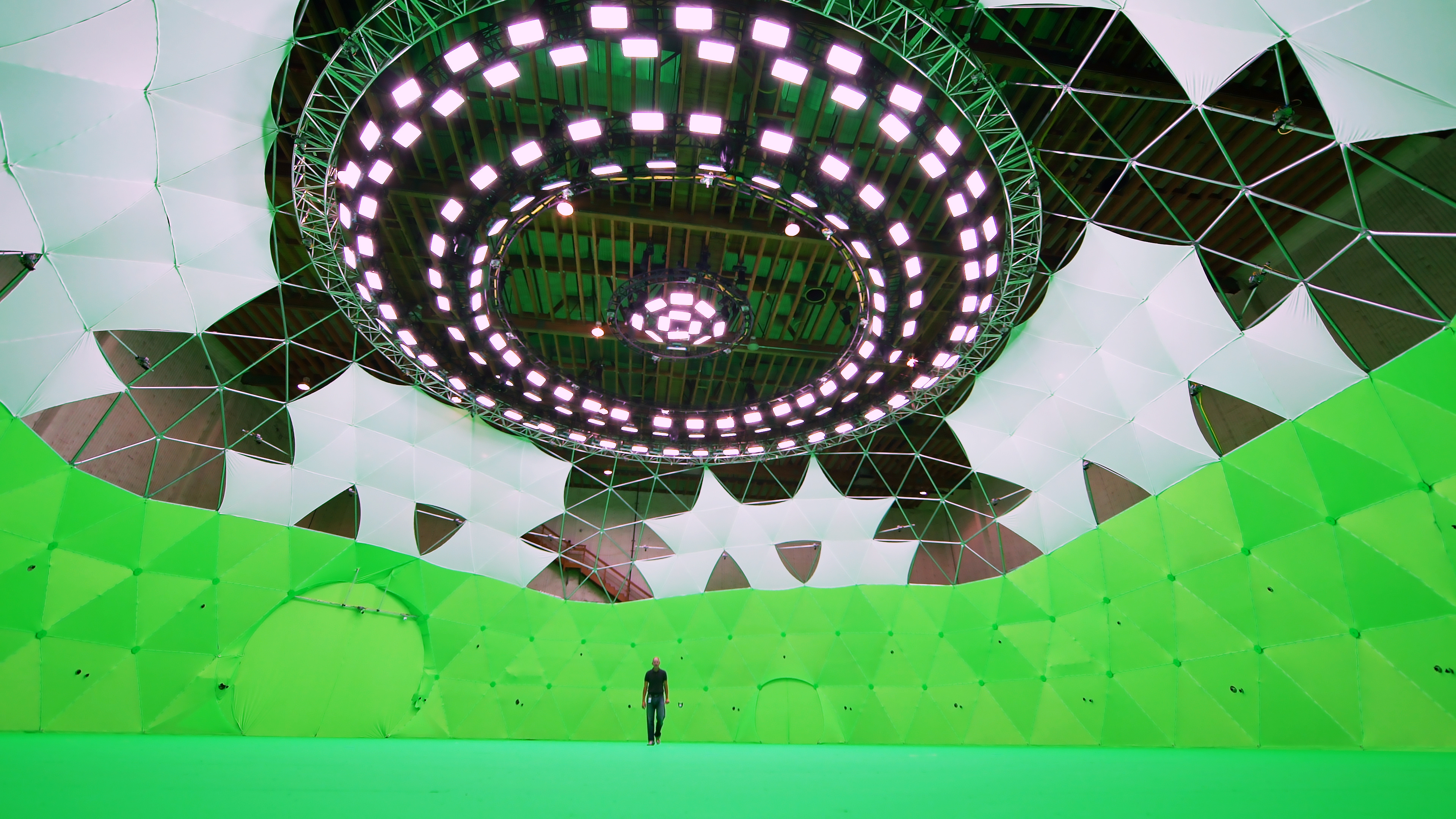 Immersive movie dome, 360-degree set design, Cutting-edge technology, Film production innovation, 3840x2160 4K Desktop