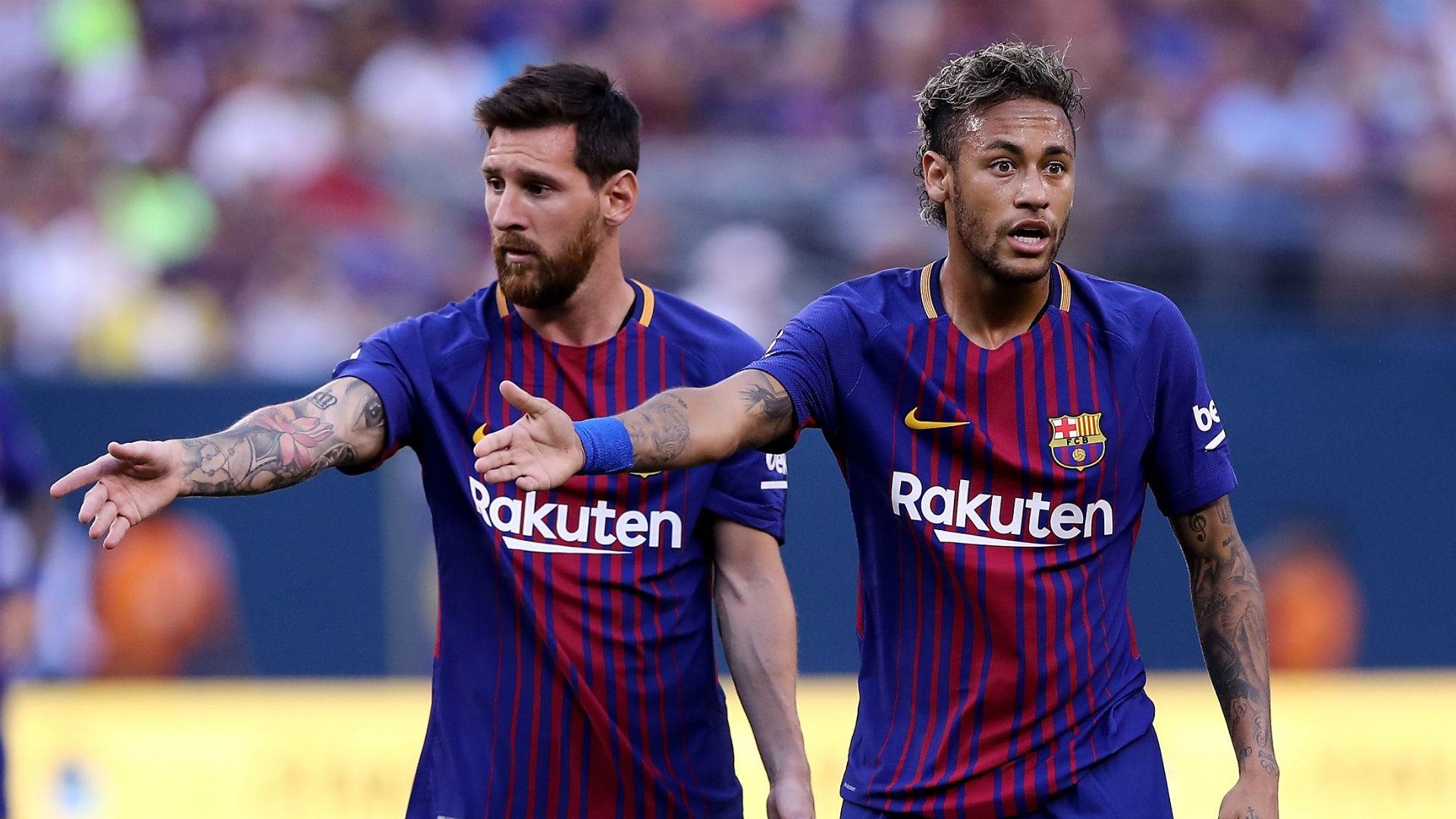 Lionel Messi, Neymar Jr., FC Barcelona kit, Rakuten, Full HD Desktop wallpaper