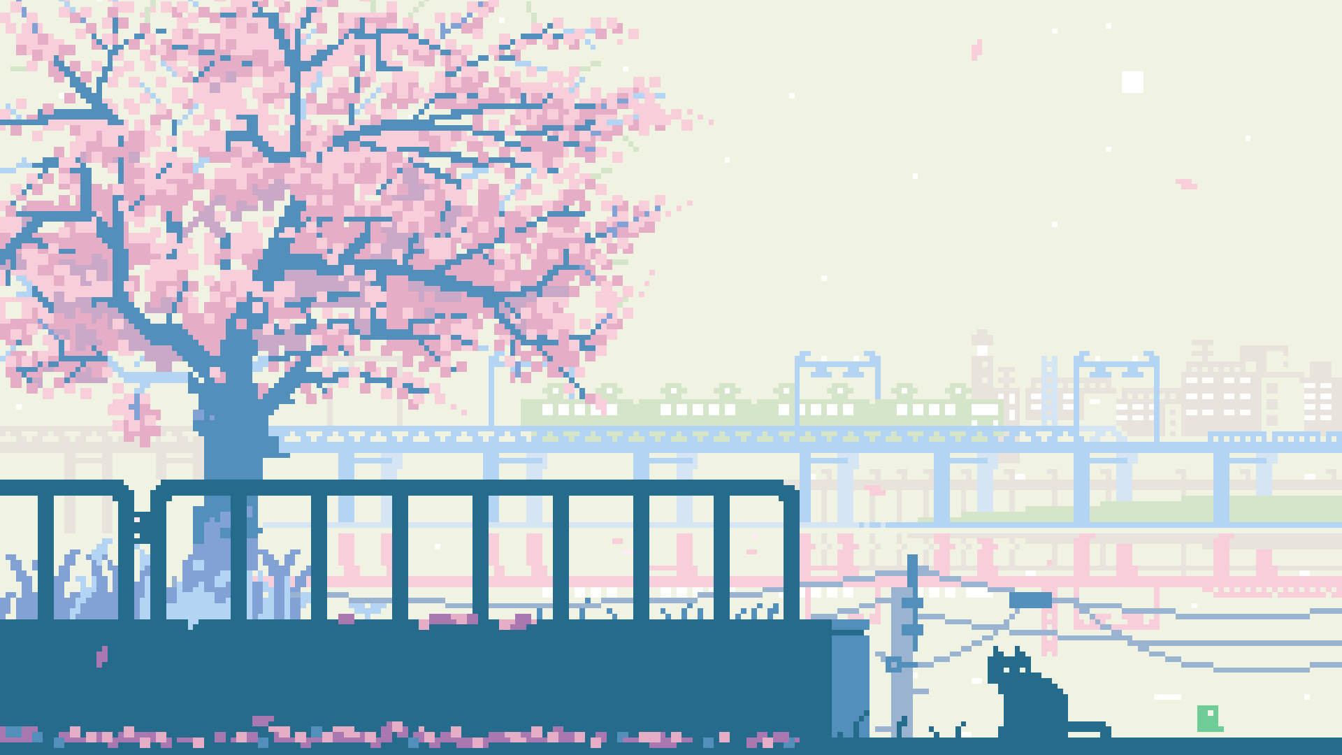 8-bit art, Pastel city, Aesthetic visuals, Retro charm, Cute display, 1920x1080 Full HD Desktop