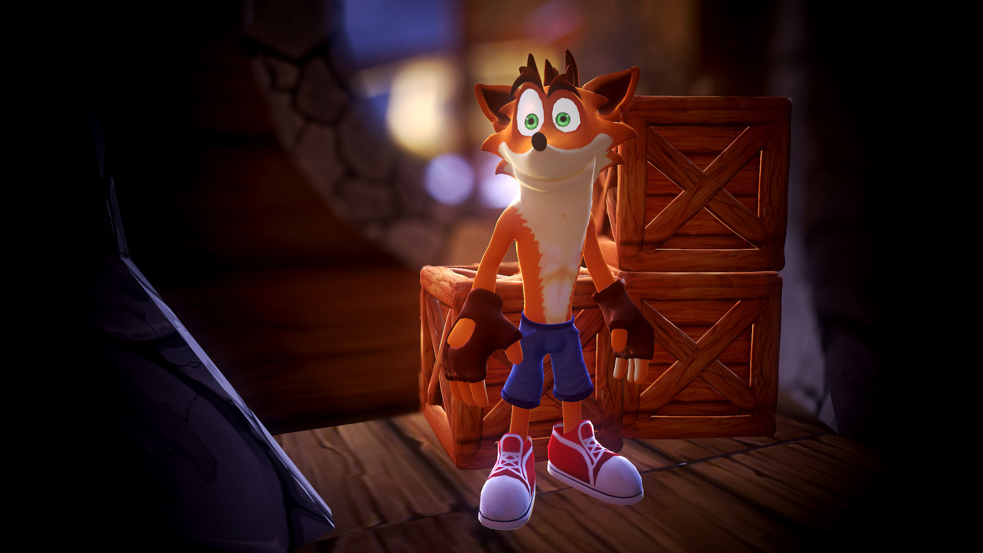 Crash Bandicoot, Wooden breakable crates, Red high-top sneakers, Full HD Desktop wallpaper