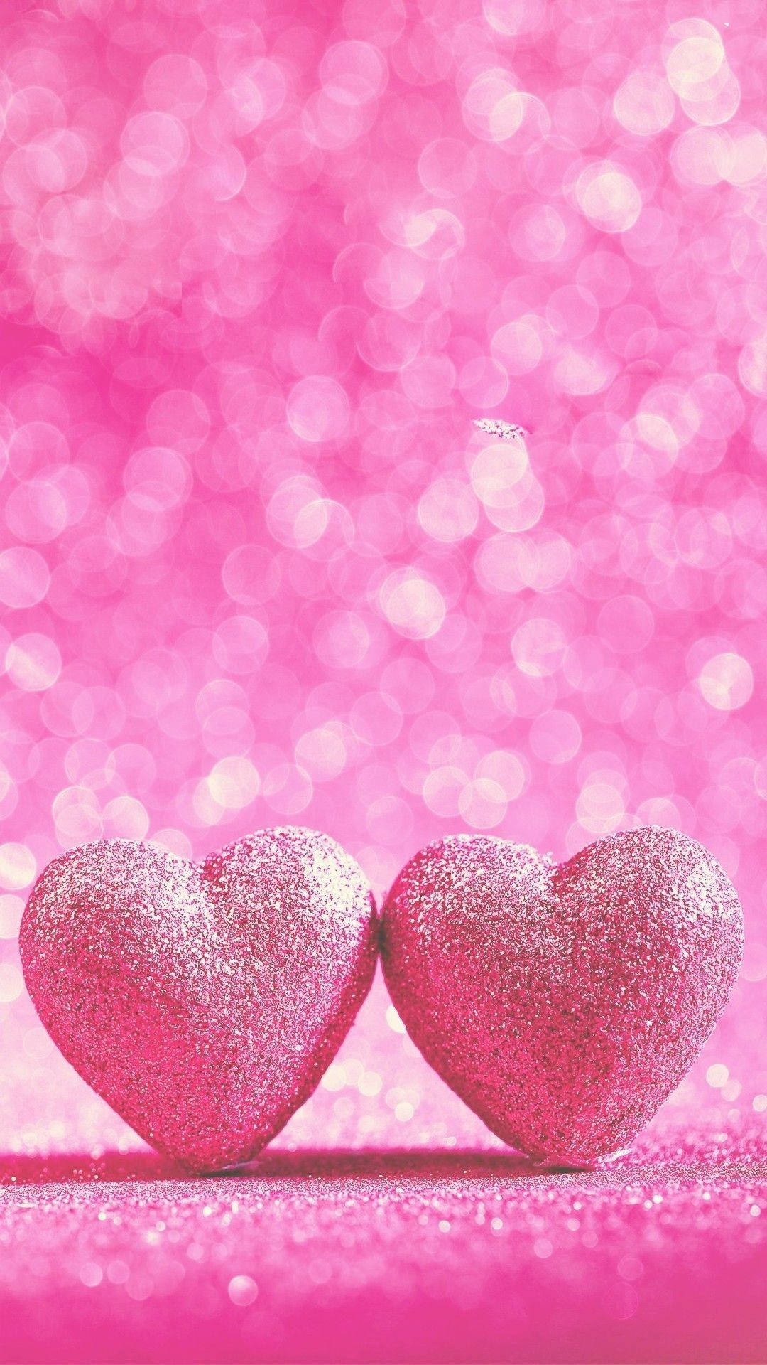 pink glitter hearts, pink glitter surface, sparkling pink bokeh, Full HD Phone wallpaper