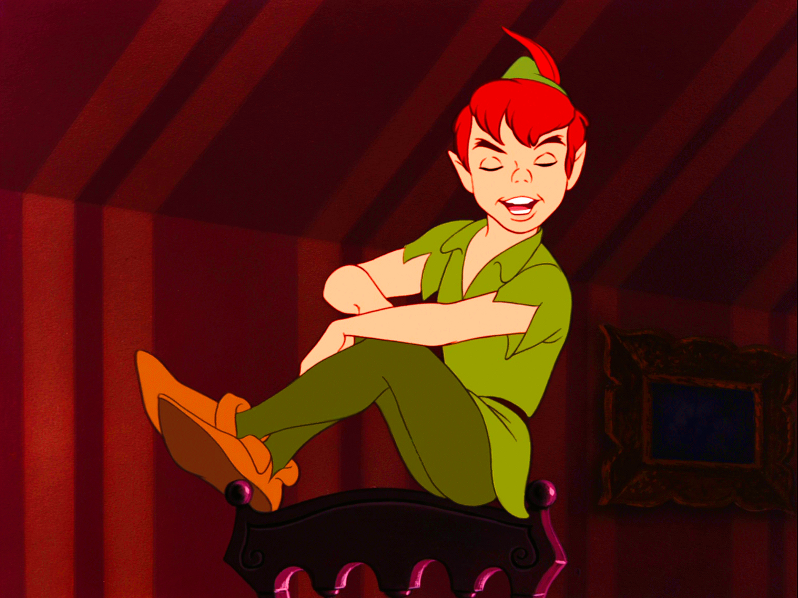 Peter Pan, Red striped nursery wall, Ornate picture frame, HD Desktop wallpaper