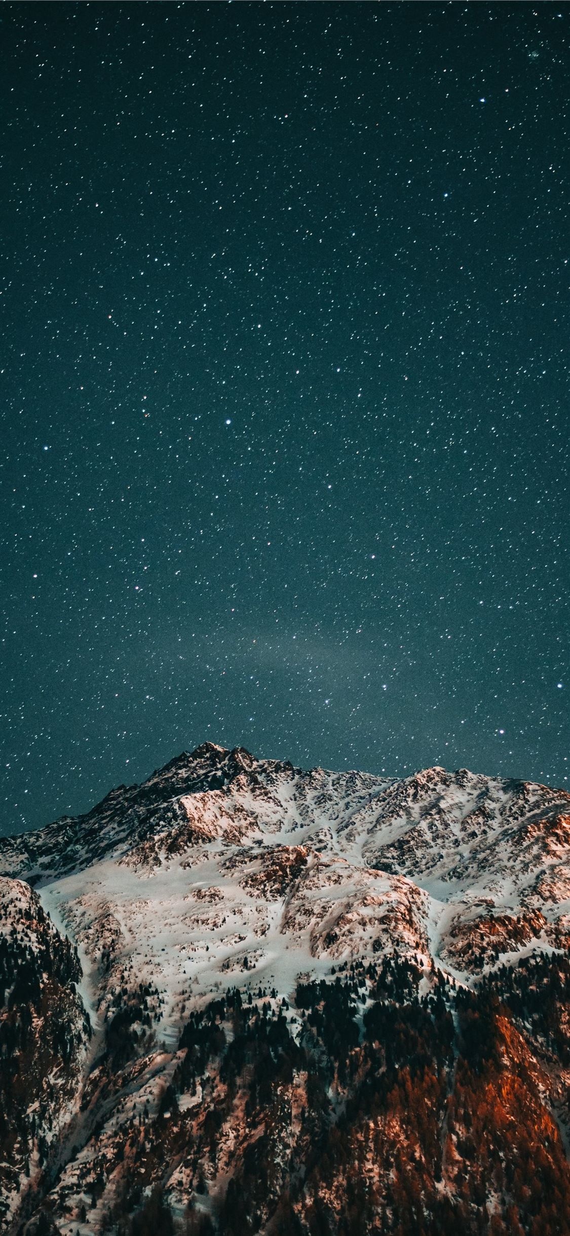 Snow-Covered Mountain, Starry Night, Cosmos, Grey, Nature, 1130x2440 HD Phone