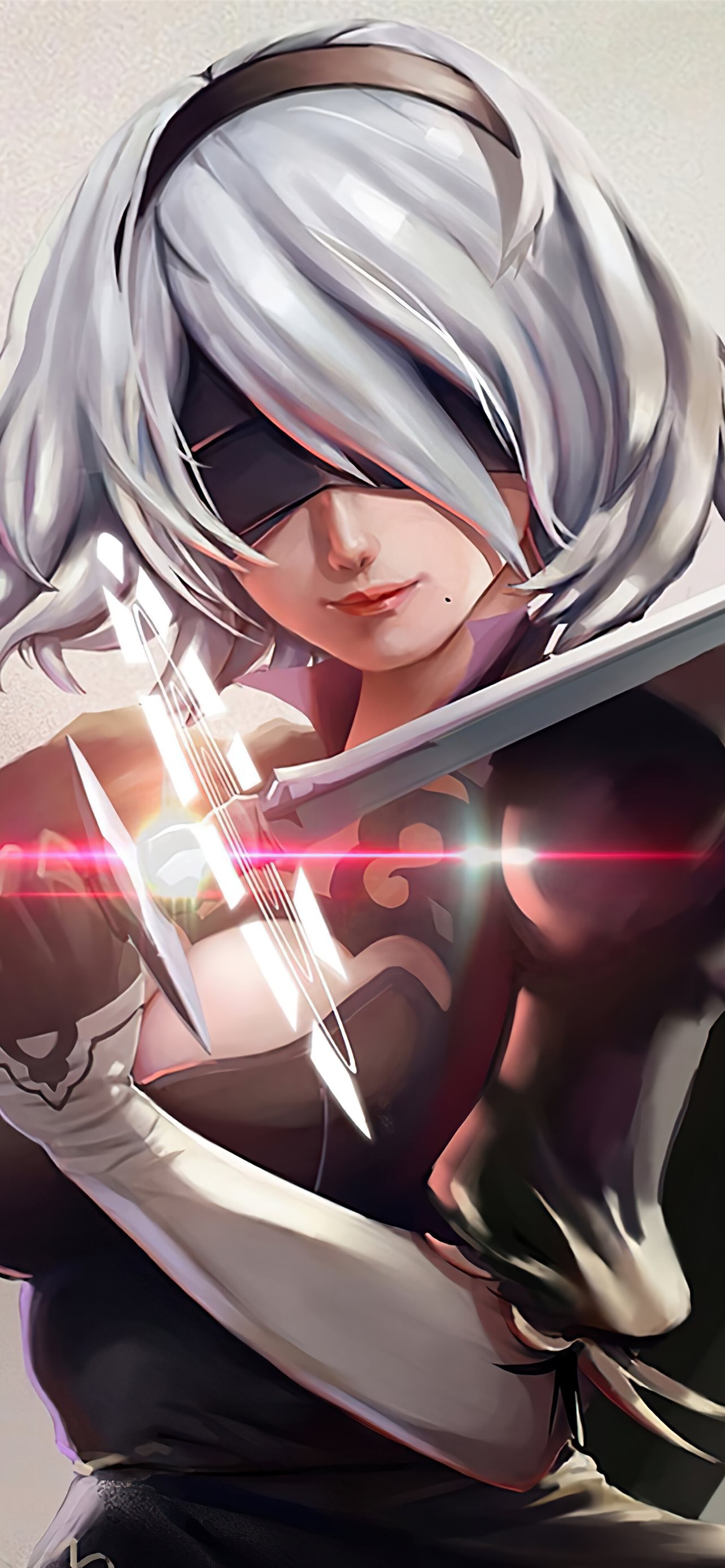 2B from NieR:Automata, Virtuous Contract katana, YoRHa combat blindfold, HD Phone wallpaper