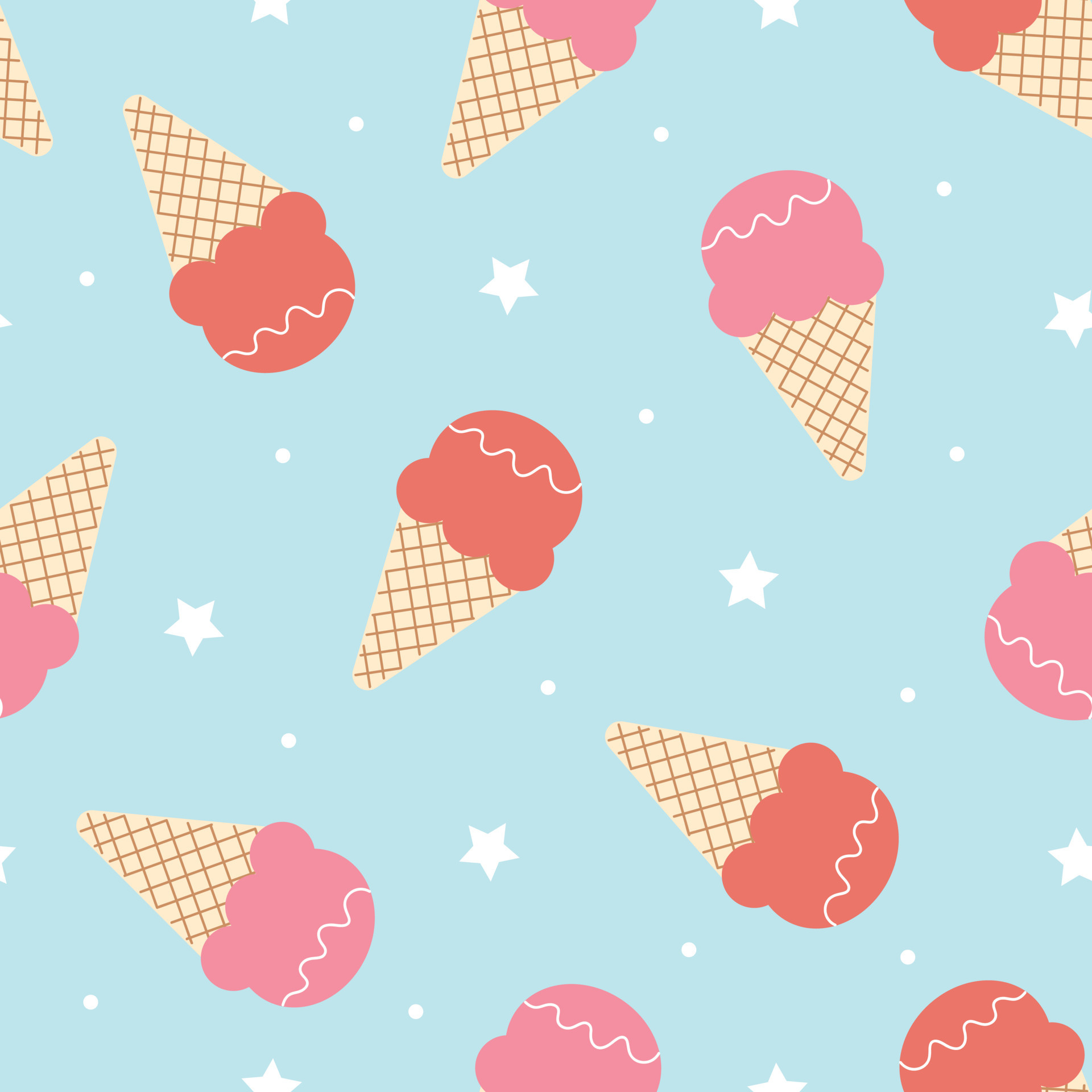 Ice Cream Cone, Seamless pattern, Decorative textile, Vector art, 1920x1920 HD Phone