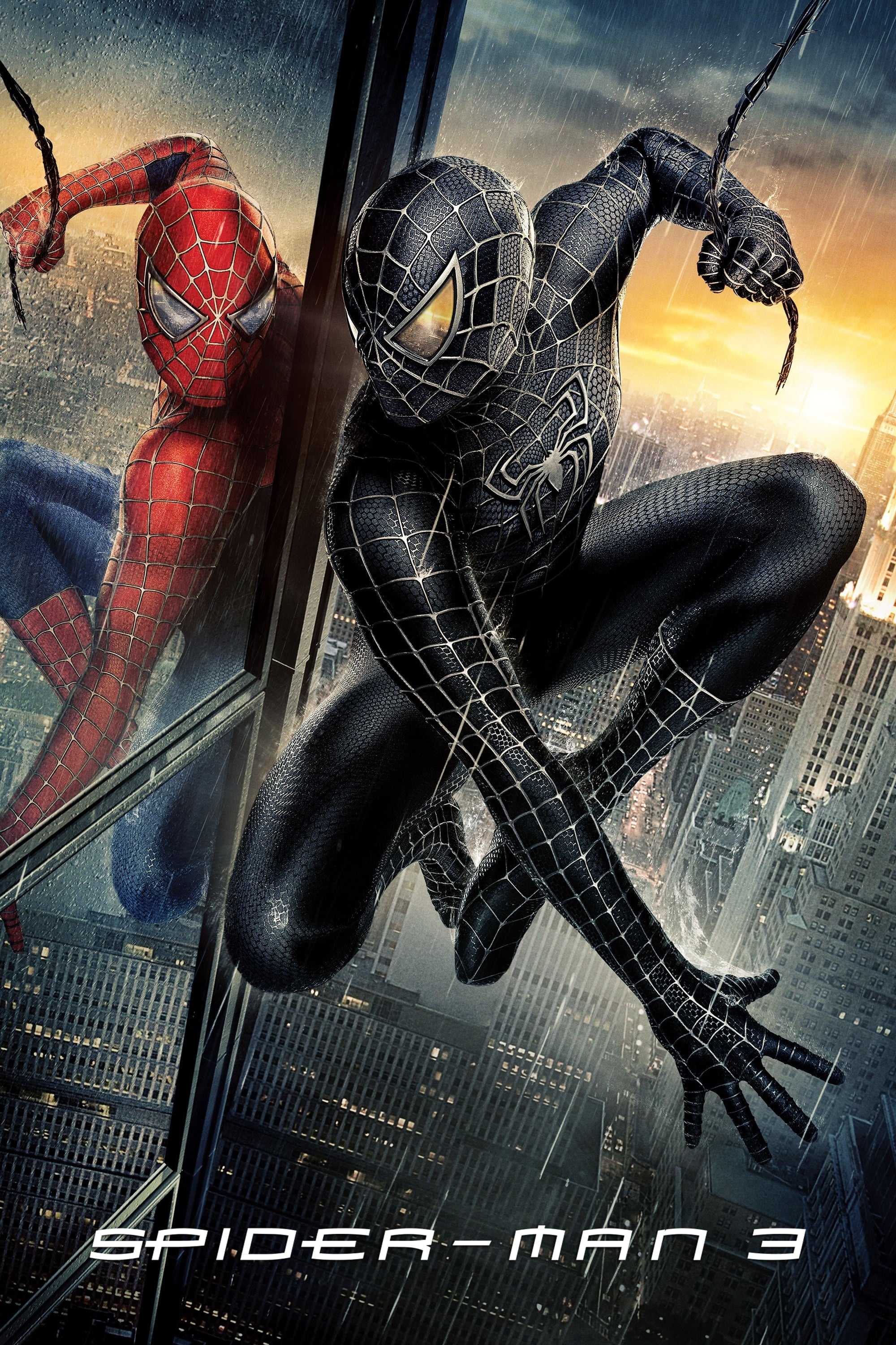 Symbiote Spider-Man, Classic Spider-Man reflection, Spider-Man 3 logo, New York City skyline, HD Phone wallpaper