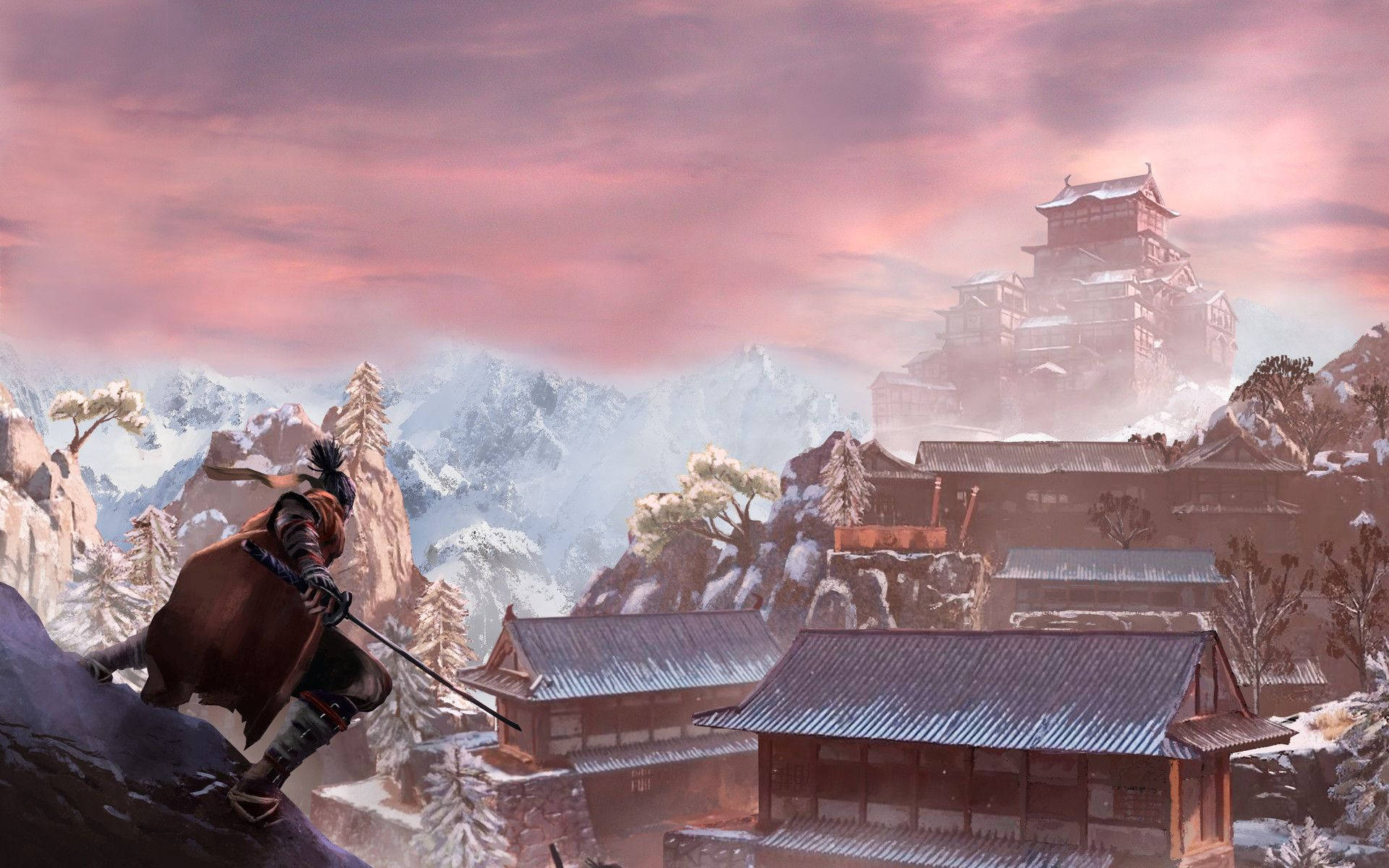 Wolf, Ashina Castle, snowy mountain valley, HD Desktop wallpaper
