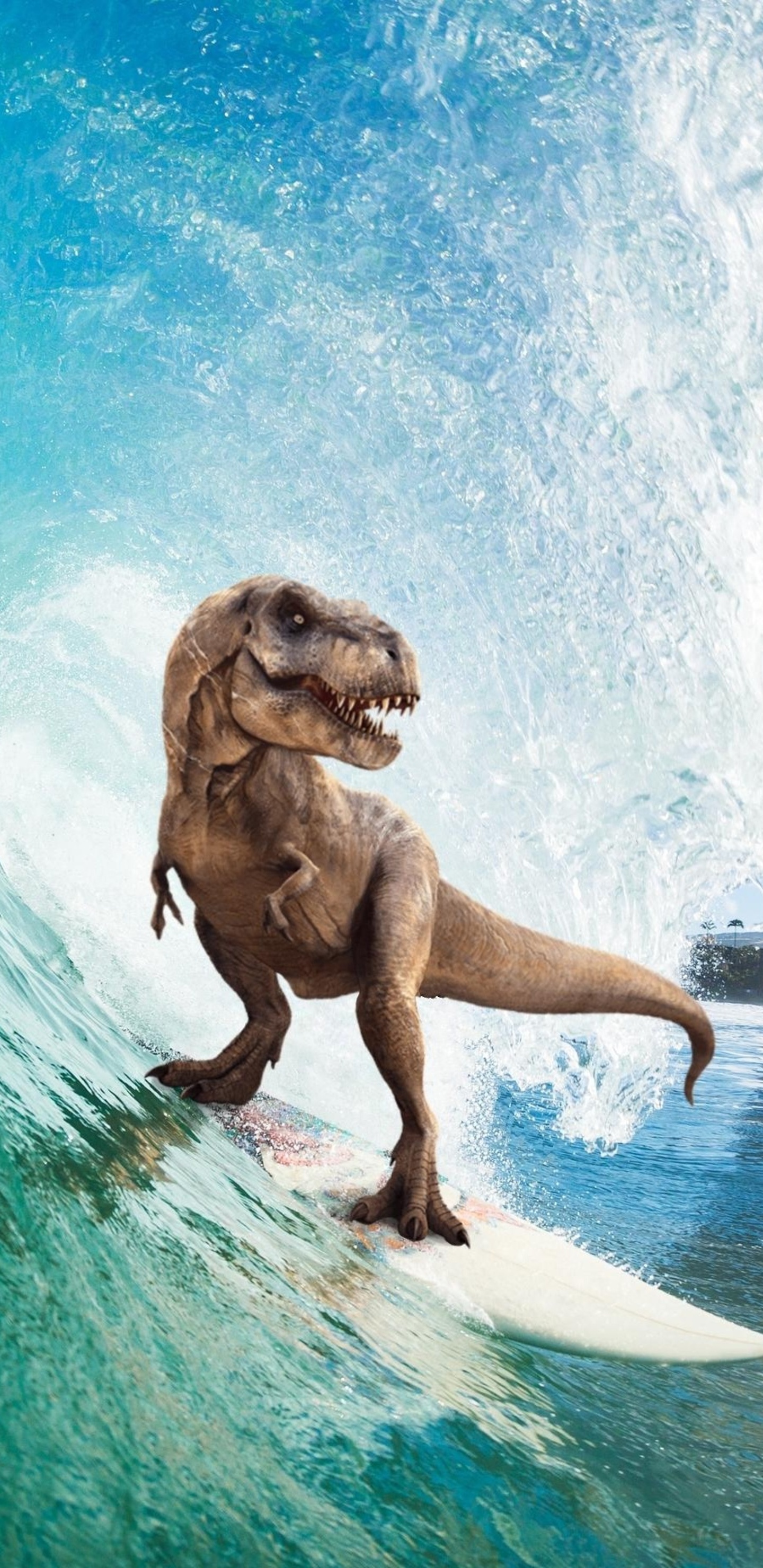 Surfing t-rex, Samsung galaxy wallpaper, Quirky design, Playful dinosaur, 1440x2960 HD Phone