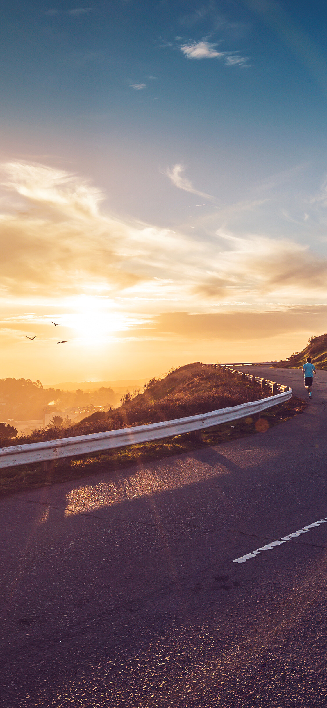 Morning runner, Mountain jogging, Sun's embrace, Nature's tranquility, 1130x2440 HD Phone