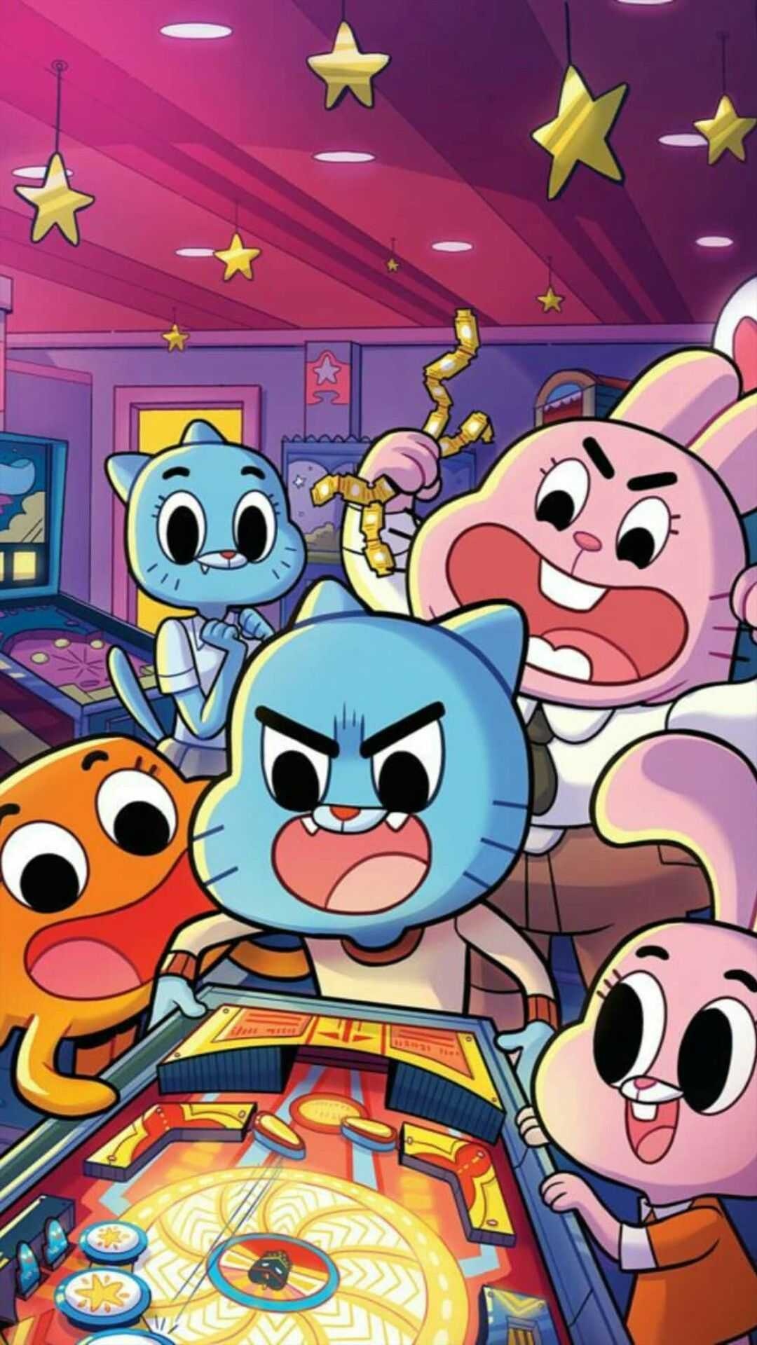 Gumball Watterson, Darwin Watterson, Richard Watterson, Anais Watterson, arcade pinball machine, Full HD Phone wallpaper