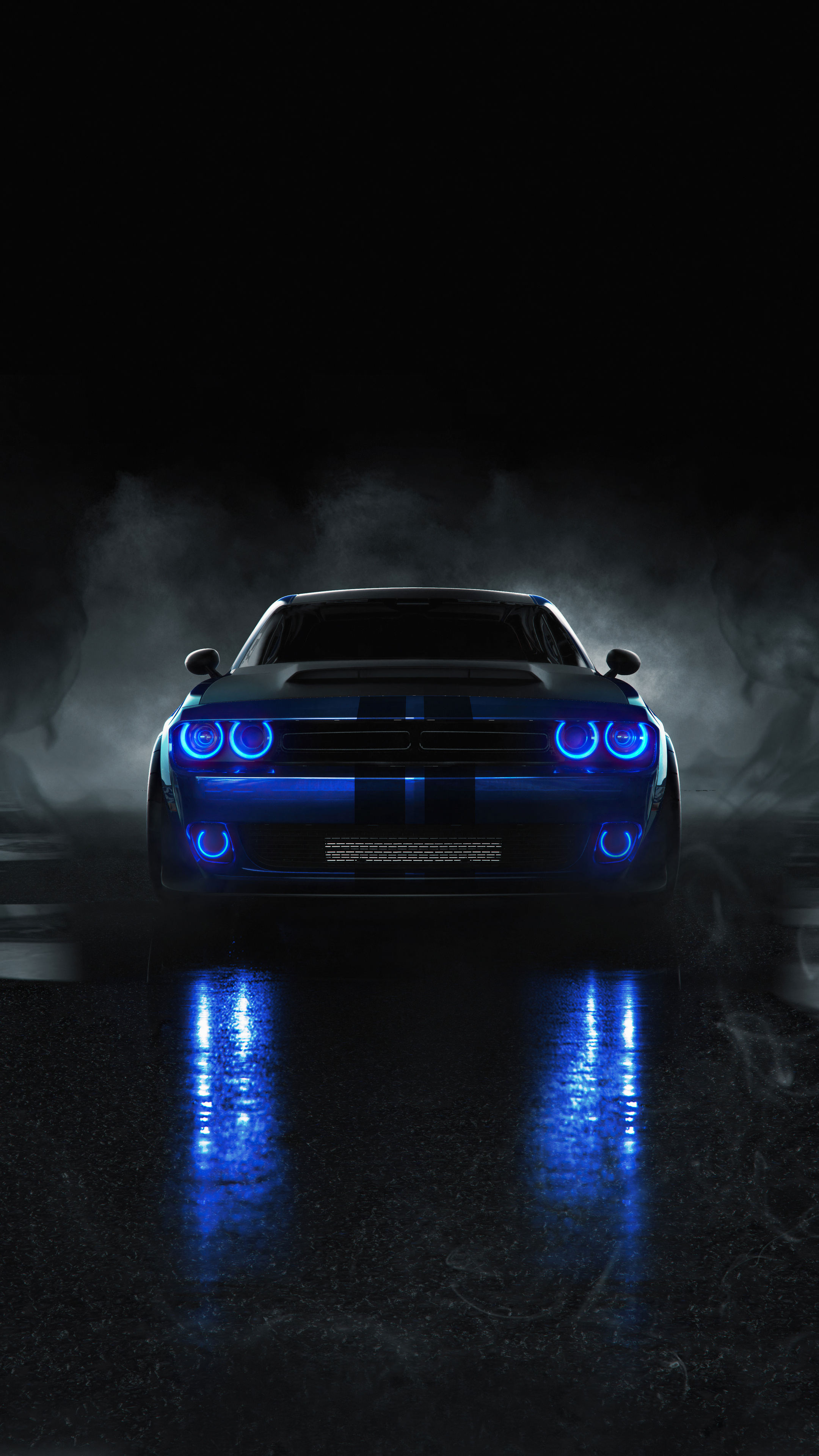 Dodge Challenger, Angel blue lights, 4k Sony Xperia X, 2160x3840 4K Phone