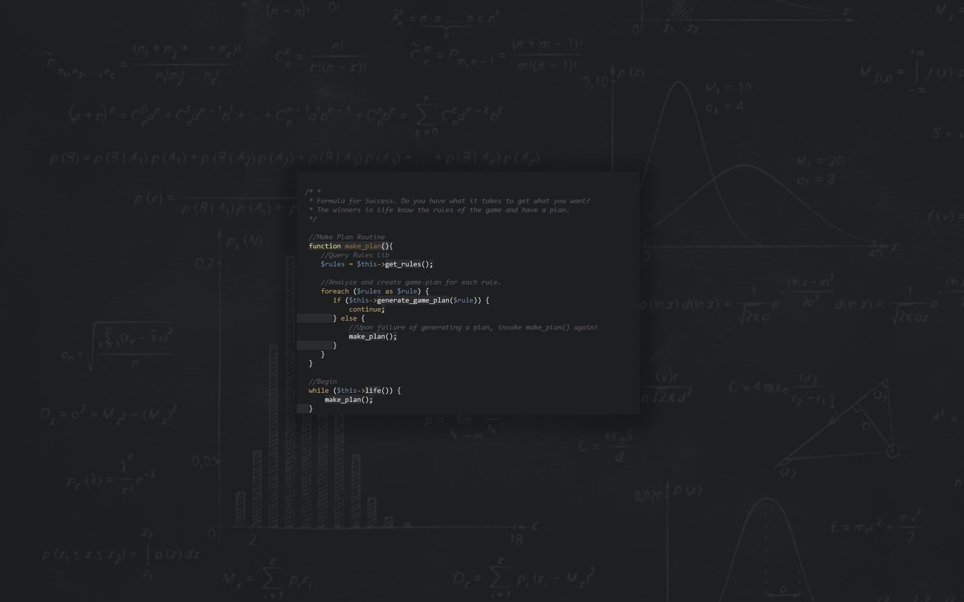 function make_plan() code, mathematical and statistical formulas, probability distribution graphs, HD Desktop wallpaper