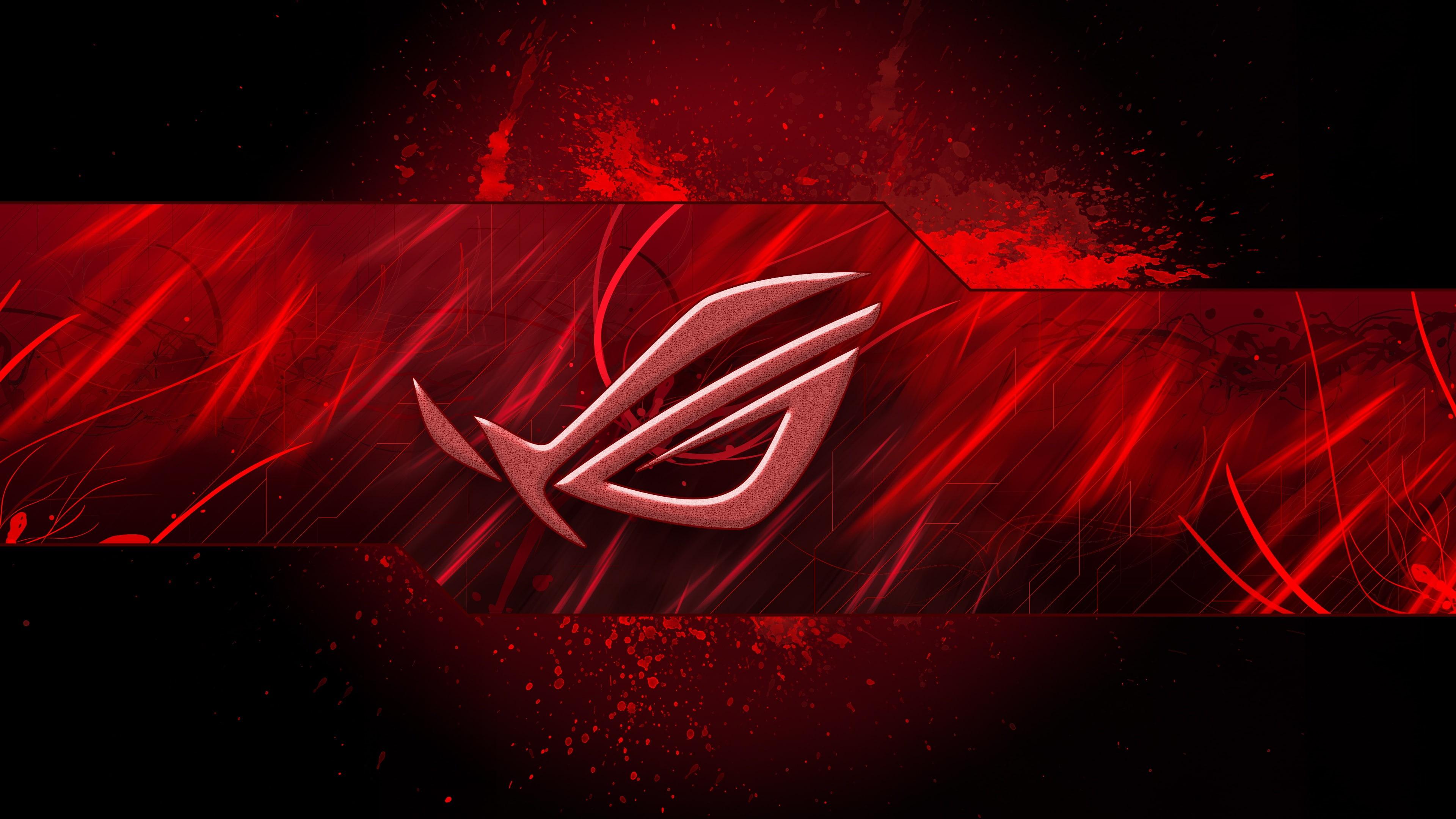 ASUS Republic of Gamers logo, Crimson horizontal banner, Red paint splatter texture, 4K Desktop wallpaper