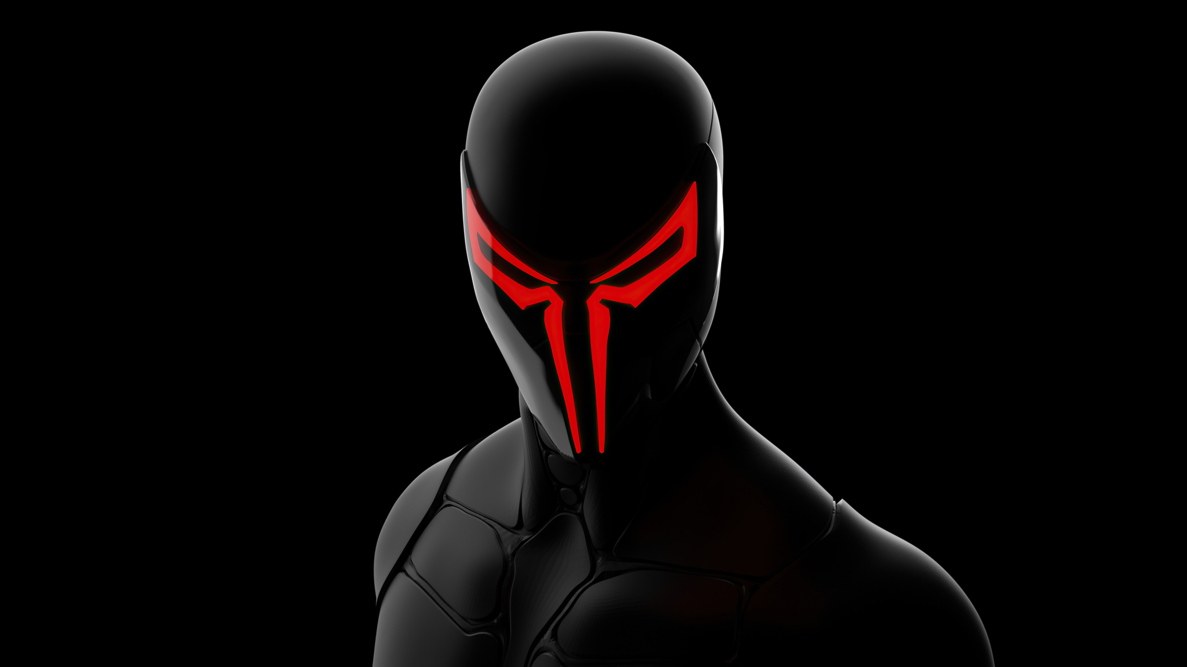 Spider-Man 2099 (Miguel O'Hara), Head and shoulders portrait, Solid black background, 4K Desktop wallpaper