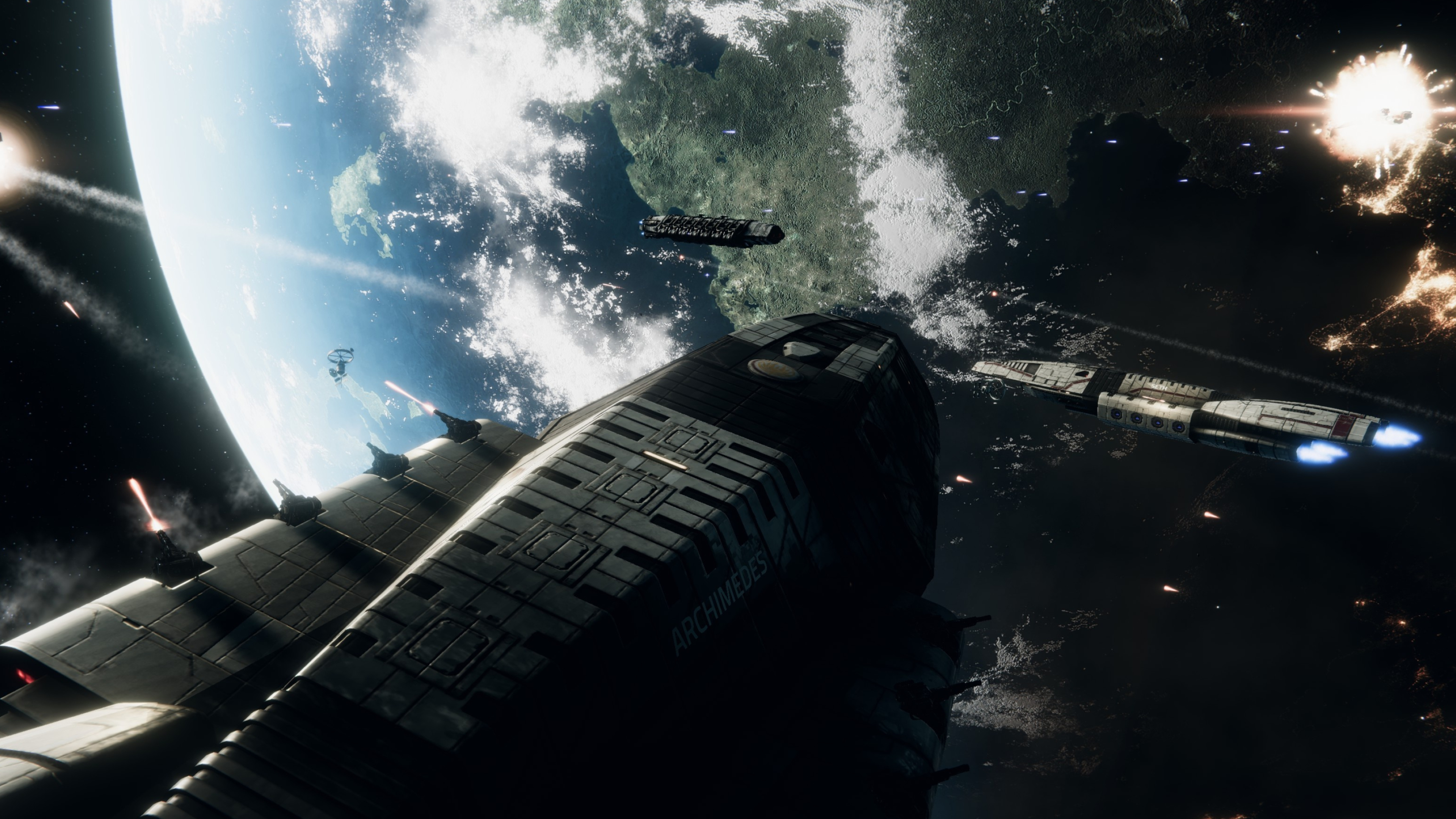 Space battles, Cylon war, Explosions, Space conflict, 3840x2160 4K Desktop