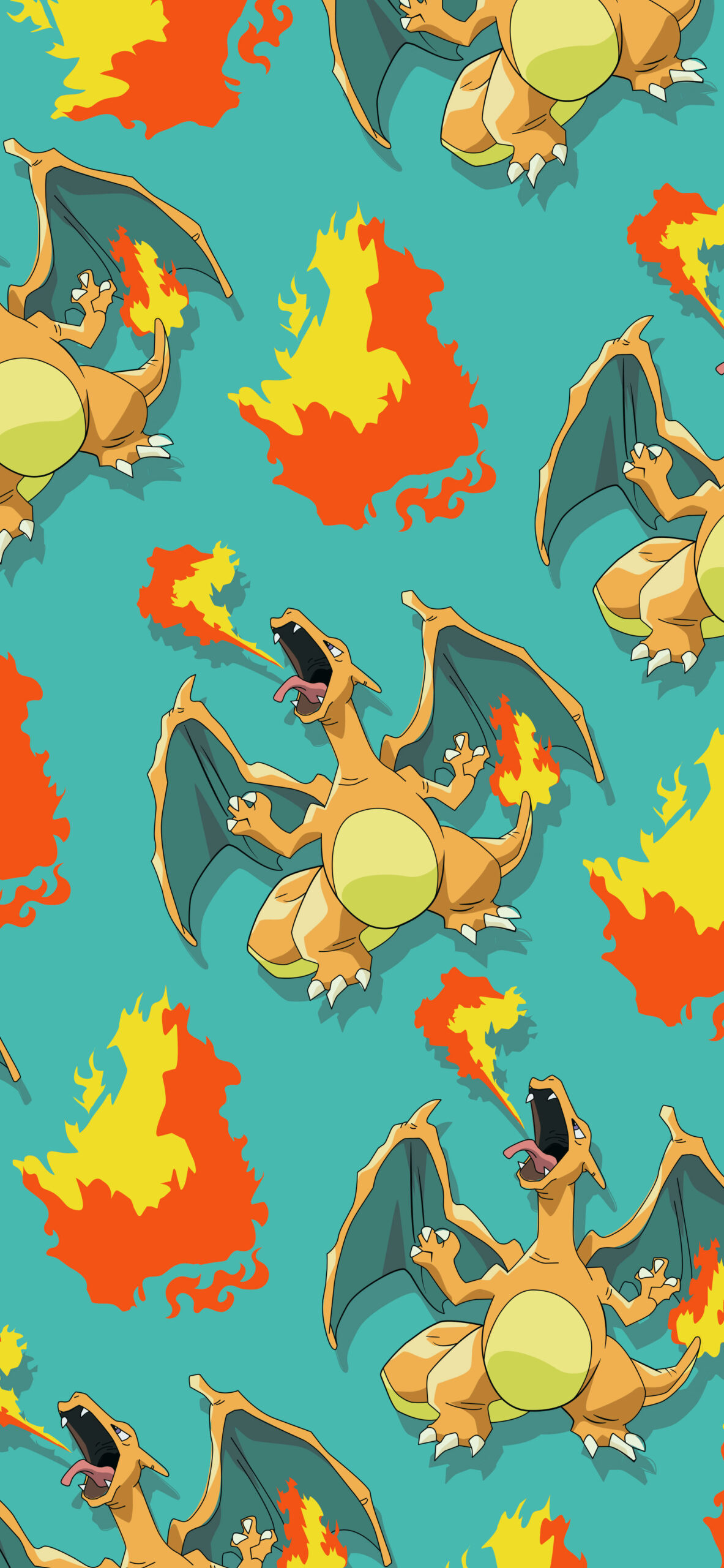 Charizard, Flamethrower fire blast, Turquoise background pattern, HD Phone wallpaper