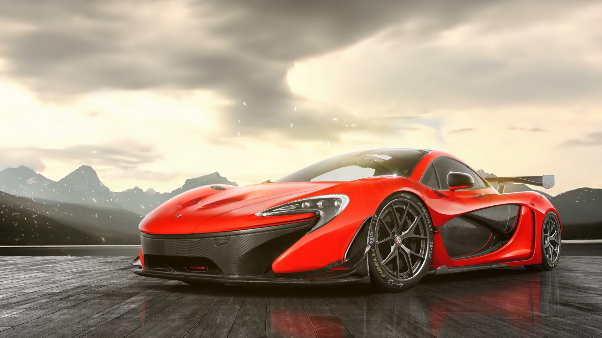 McLaren P1, Supercar wallpaper, Striking red, Majestic mountains, 1920x1080 Full HD Desktop