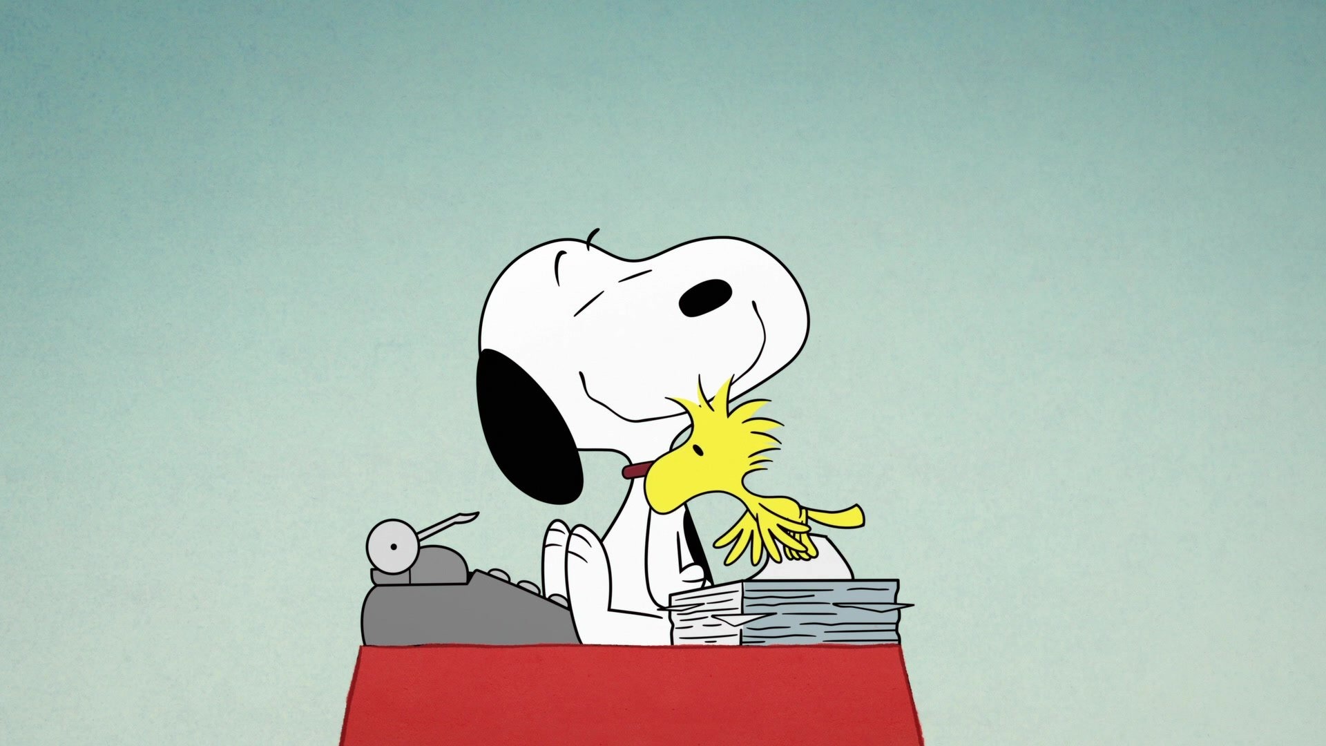 Snoopy, Woodstock, manual typewriter, Full HD Desktop wallpaper