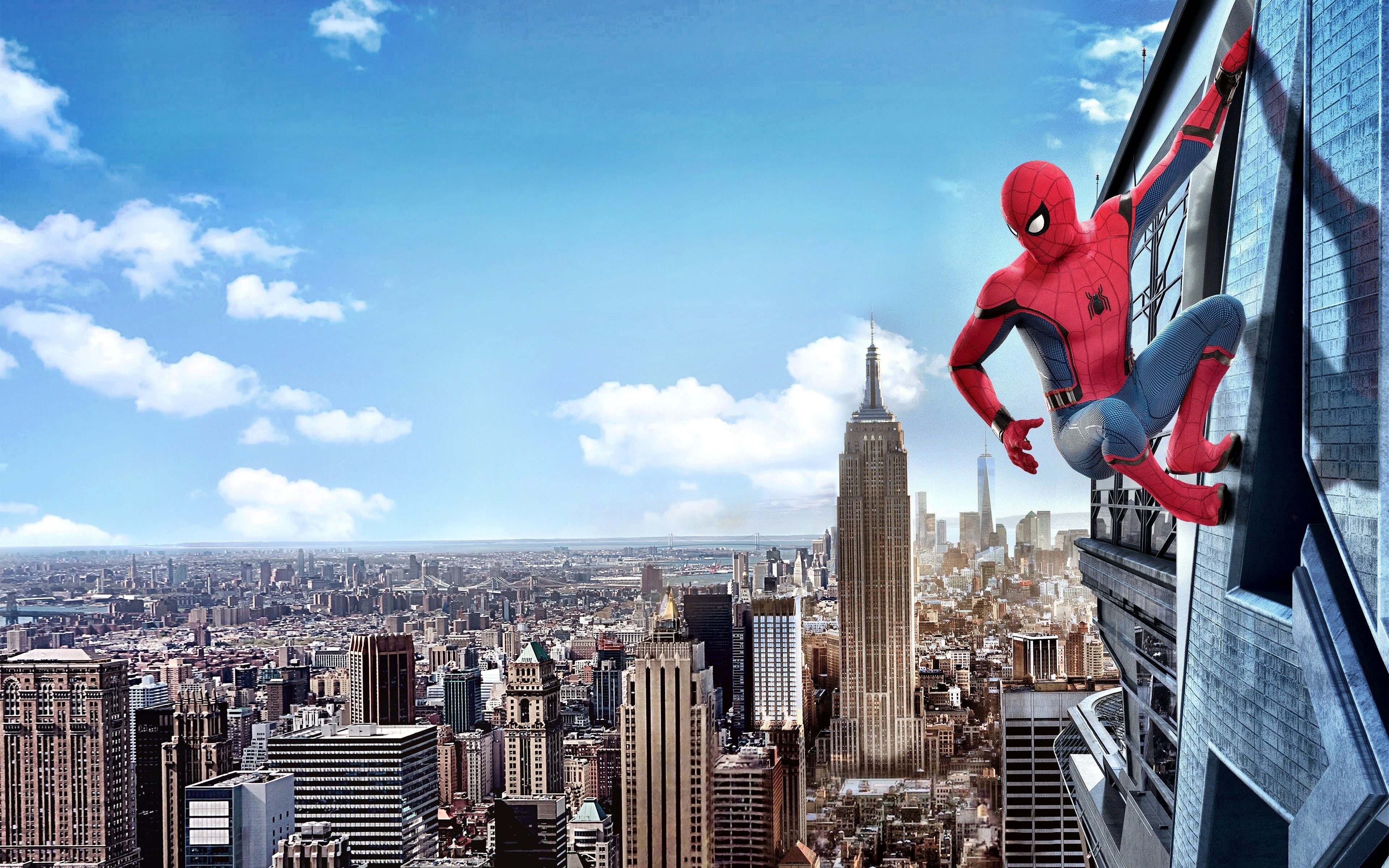 Homecoming, Clinging to skyscraper, Sunny urban cityscape, New York City, Manhattan, Empire State Building, 4K Desktop wallpaper