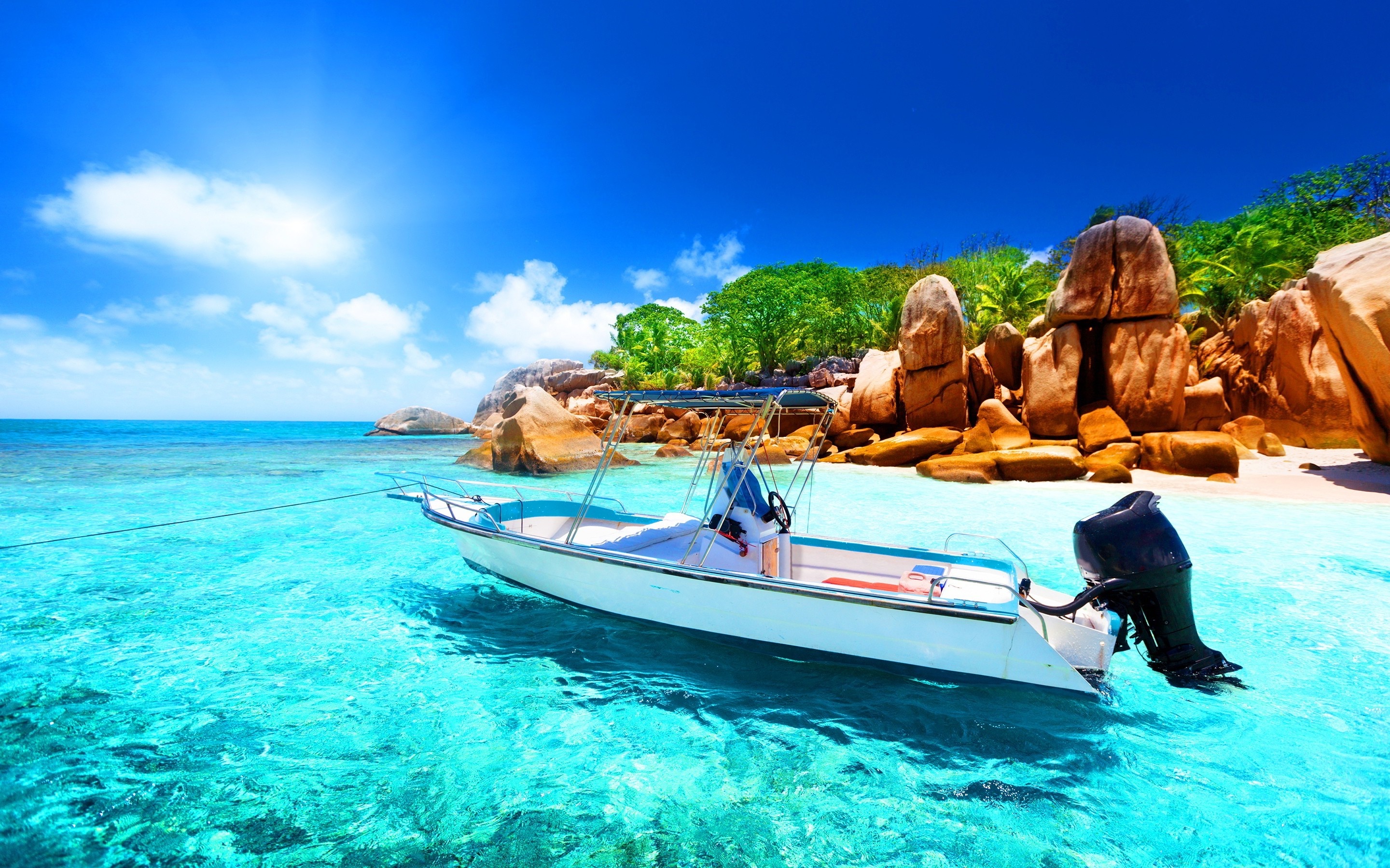 Boat travels, Seychelles, Sea nature, HD backgrounds, 2880x1800 HD Desktop