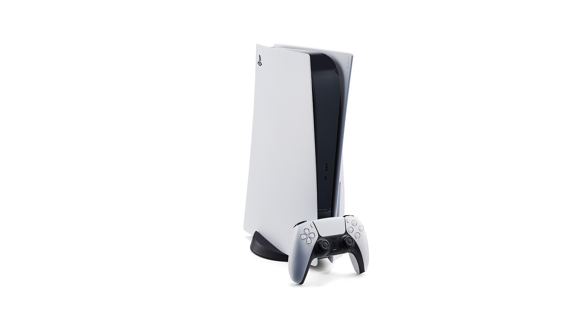PlayStation 5 console, DualSense wireless controller, White product backdrop, Full HD Desktop wallpaper