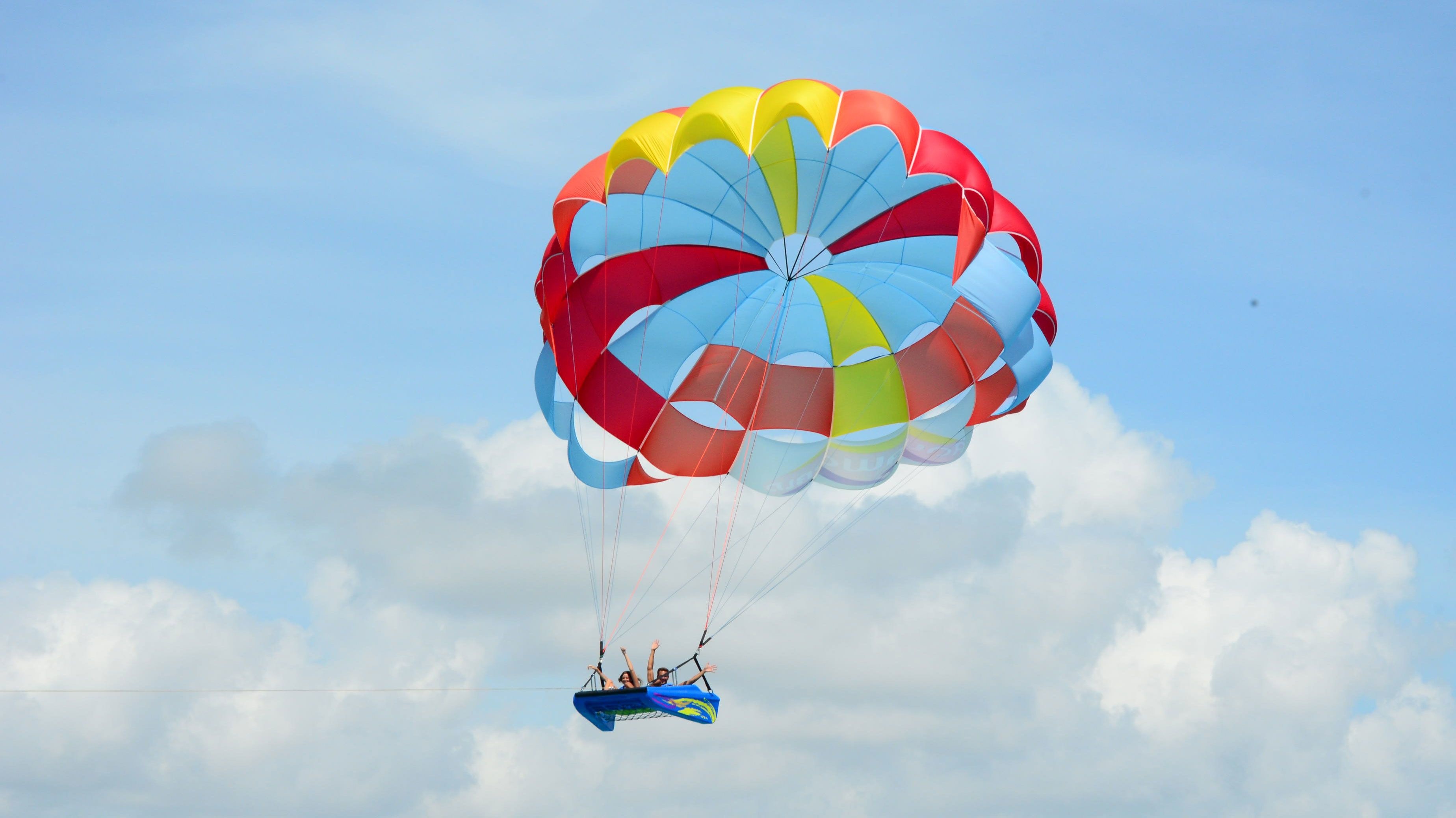 Sky Rider parasailing, Cancun adventure, Fly high in the sky, Thrilling experience, 3700x2080 HD Desktop