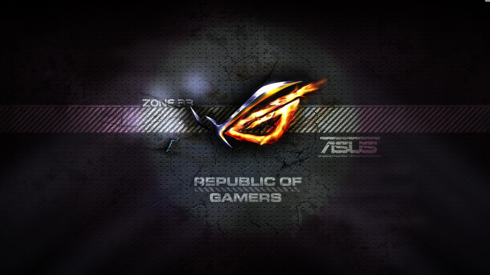Asus ROG flame logo, REPUBLIC OF GAMERS text, ASUS logo, Full HD Desktop wallpaper
