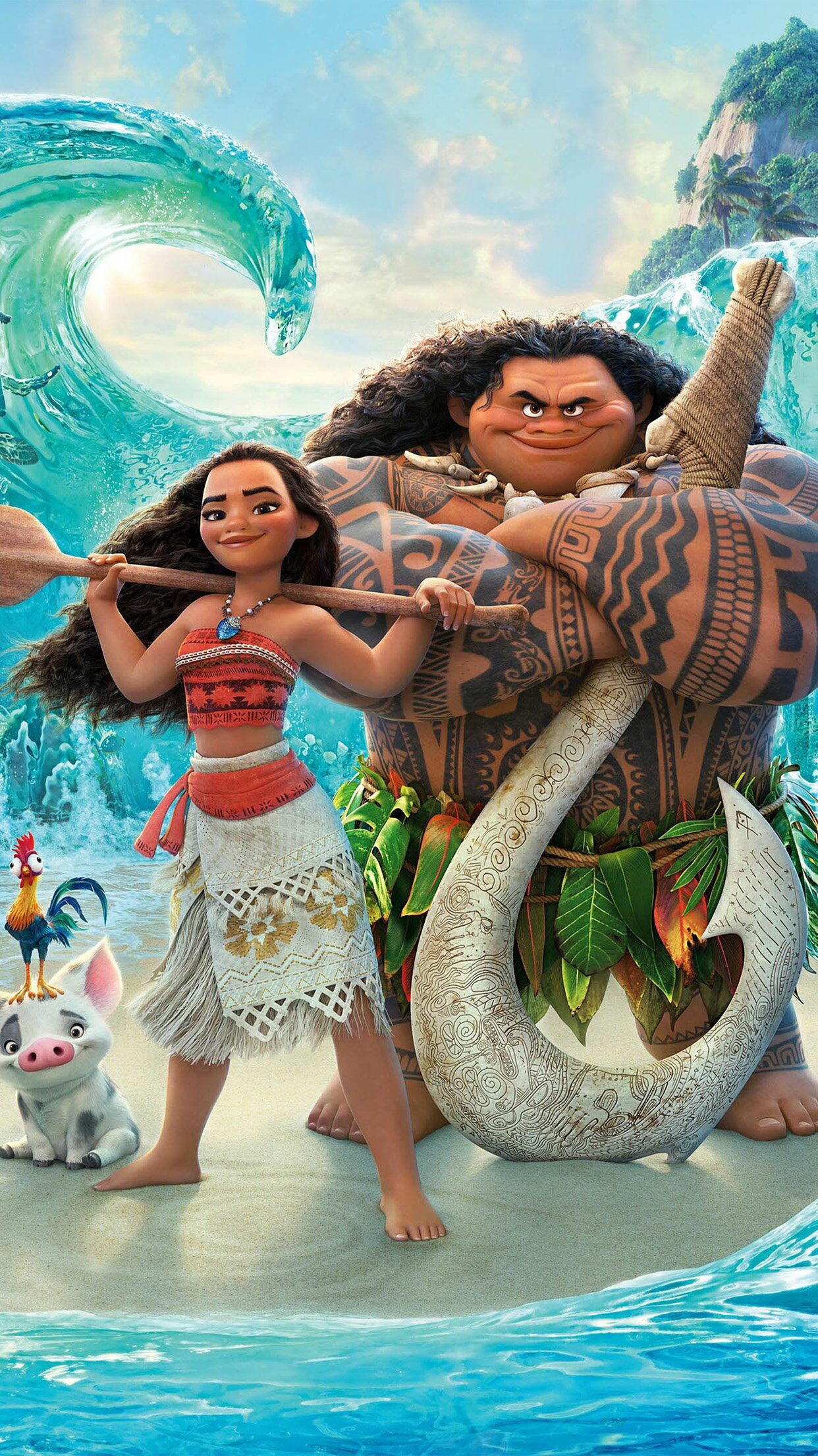 Disney Moana, Princess adventure, Tropical paradise, Animated art, 1250x2210 HD Phone