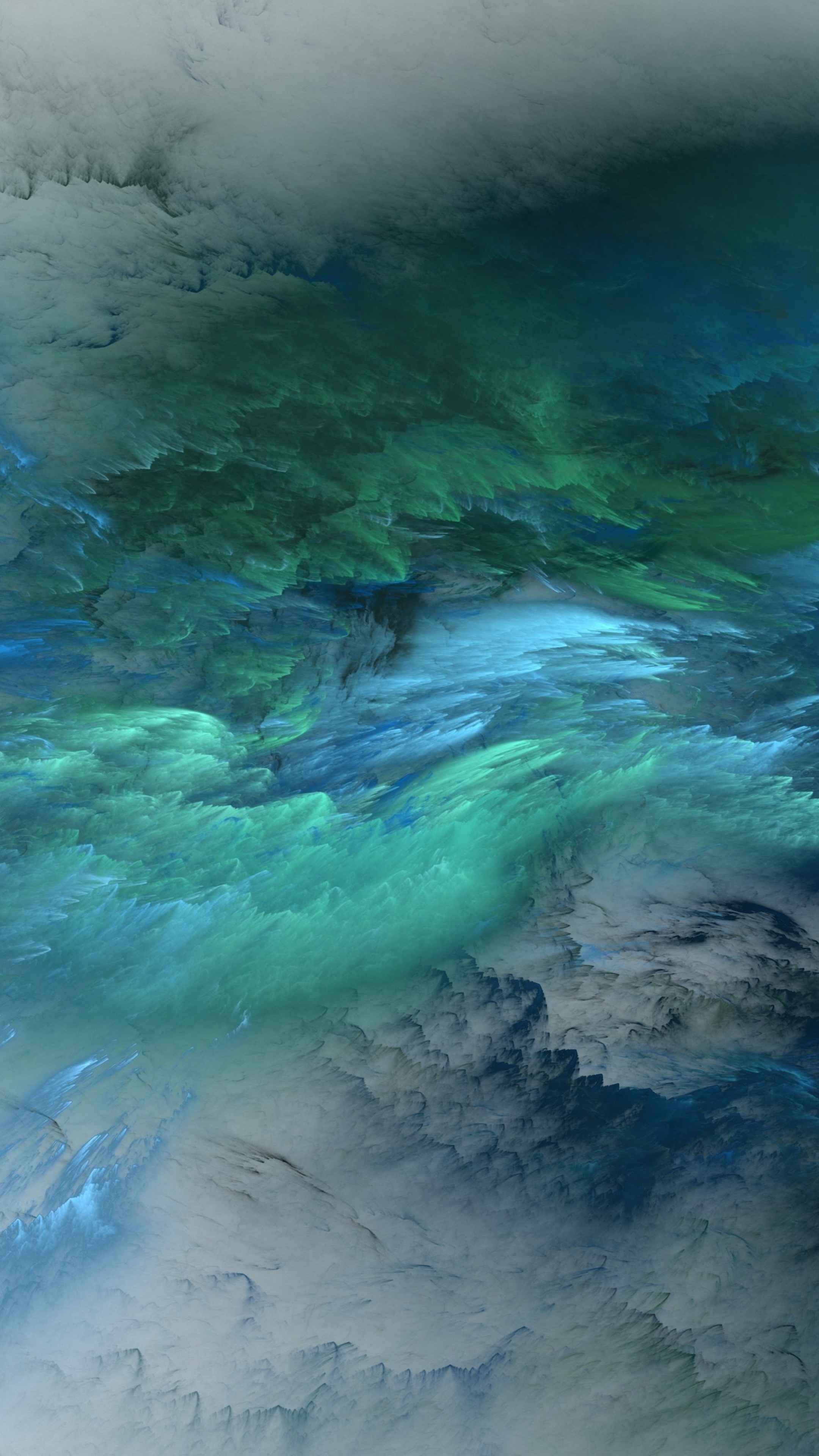 turquoise fractal wave pattern, layered glacial ice texture, emerald green sea mist, 4K Phone wallpaper