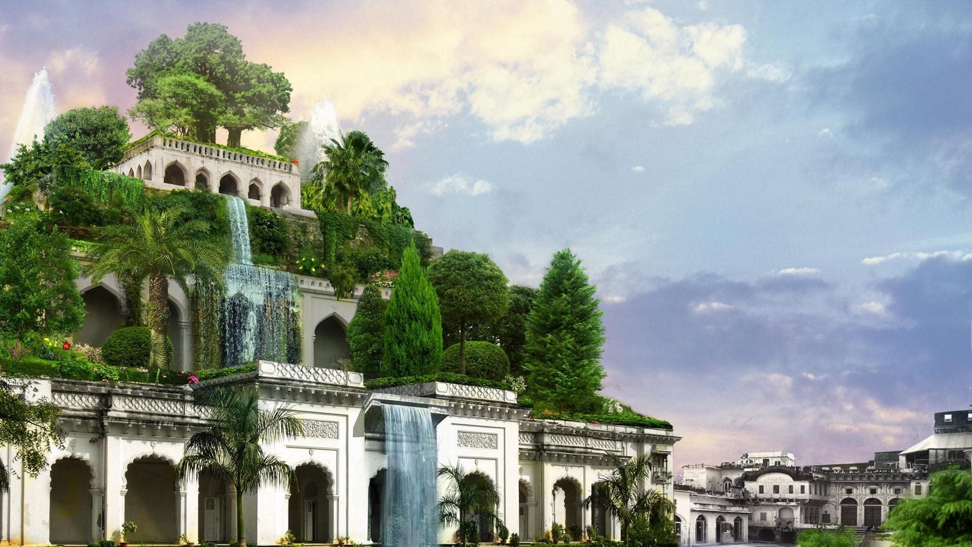 Waterfalls, Hanging Gardens of Babylon Wallpaper, 1930x1090 HD Desktop