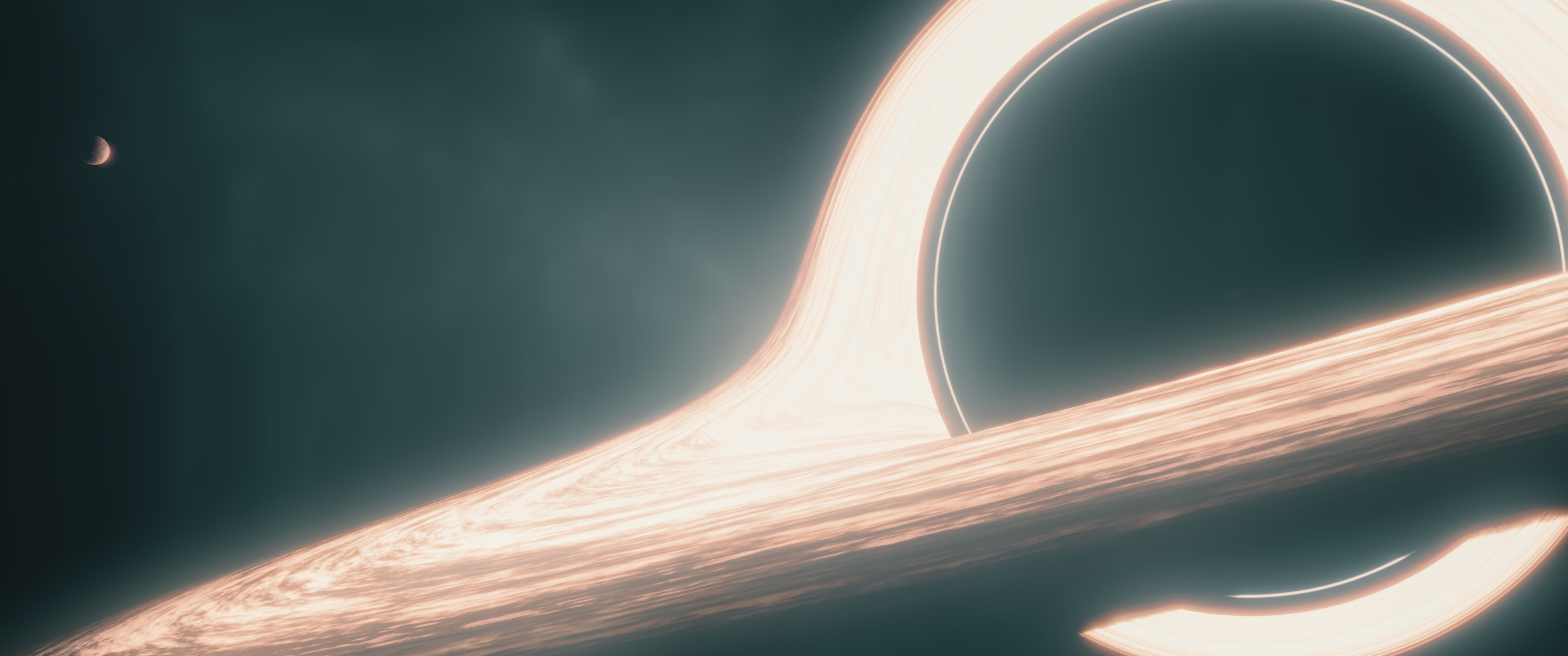 Interstellar movie, Heart of darkness, Intriguing sci-fi concept, Dark cosmic entity, 3840x1610 Dual Screen Desktop