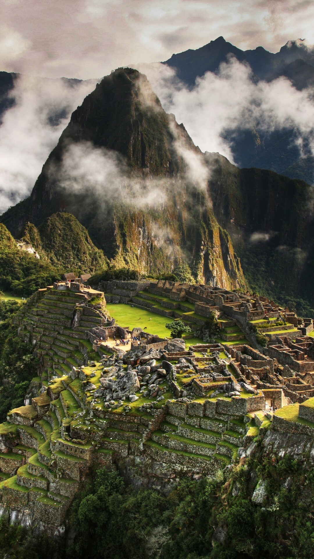 Machu Picchu, Ancient ruins, Majestic mountains, Cloud-covered hills, 1080x1920 Full HD Phone