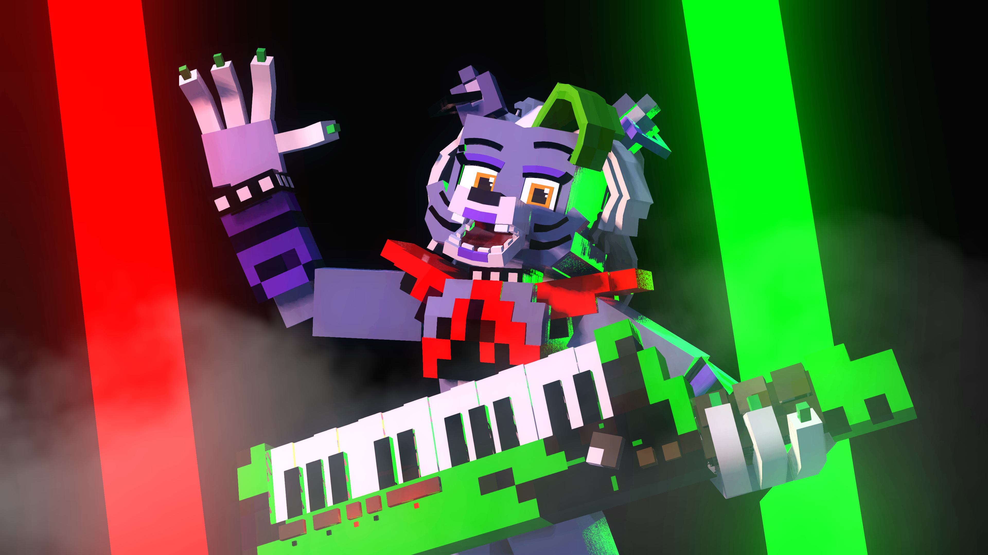 Roxanne Wolf, Green keytar, Voxel art style, 4K Desktop wallpaper