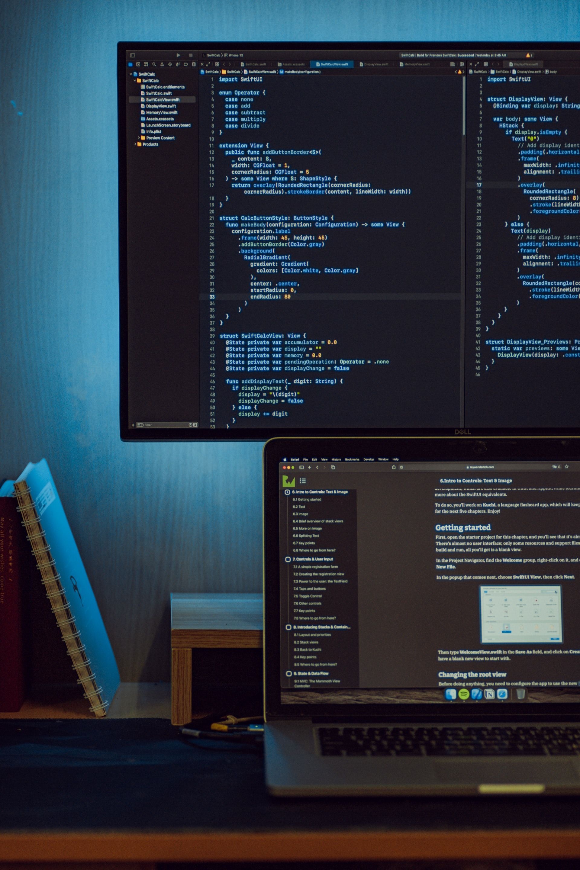 SwiftUI source code, Dell computer monitor, MacBook laptop, HD Phone wallpaper