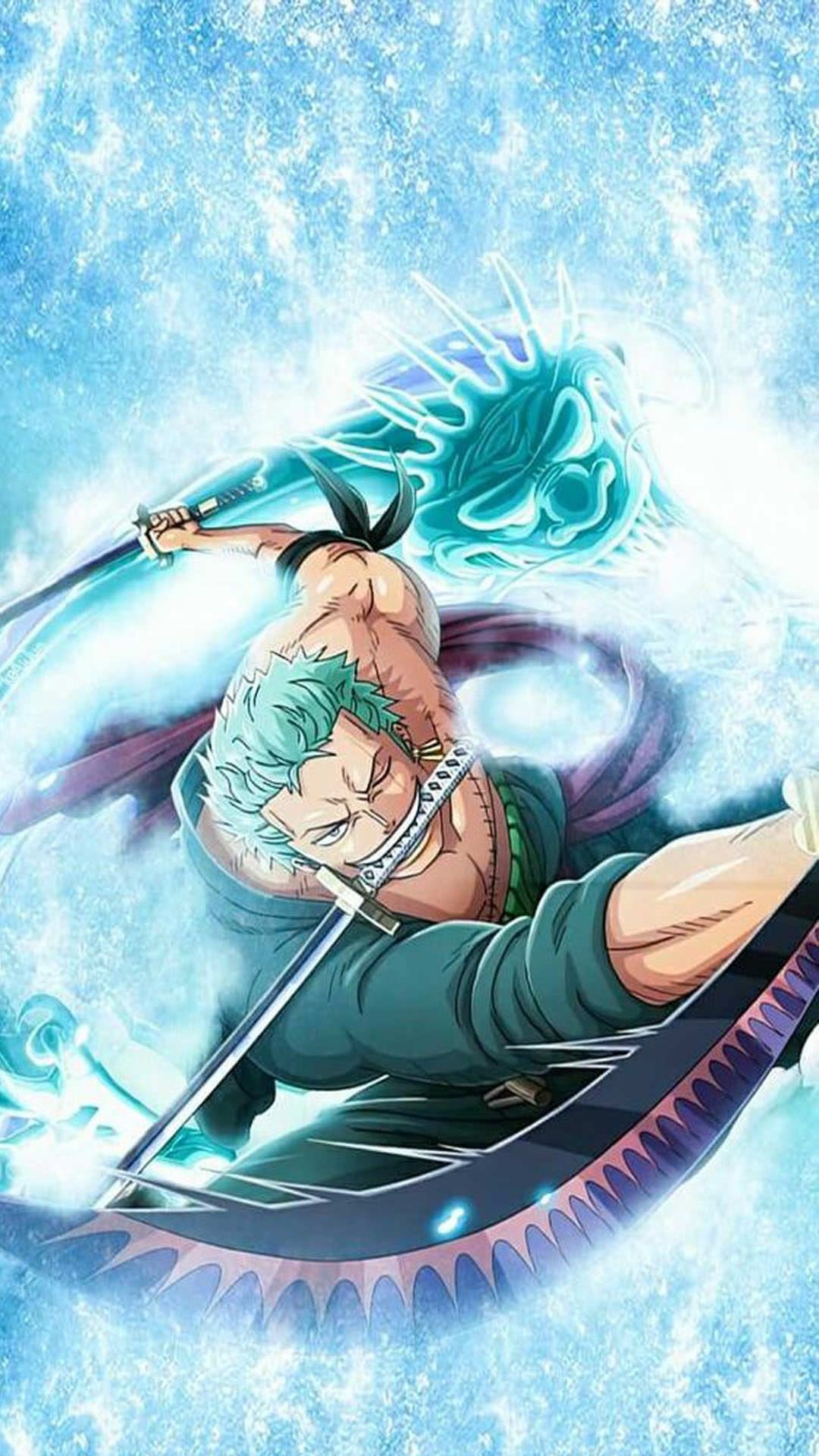 Roronoa Zoro, Santoryu Three-Sword Style, Spectral dragon aura, Full HD Phone wallpaper