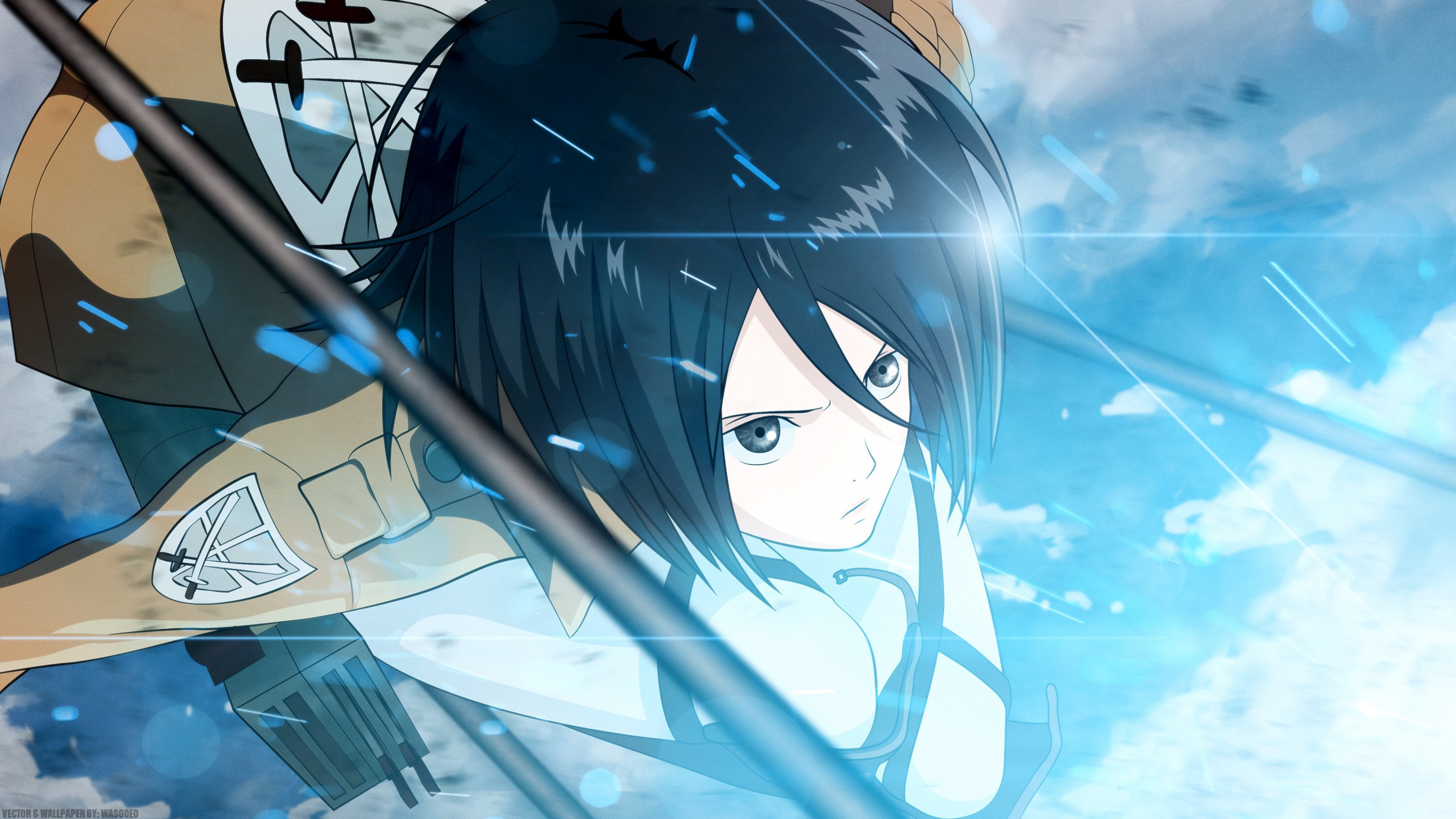 Mikasa Ackerman, Omni-Directional Mobility gear, Cadet Corps uniform, 4K Desktop wallpaper