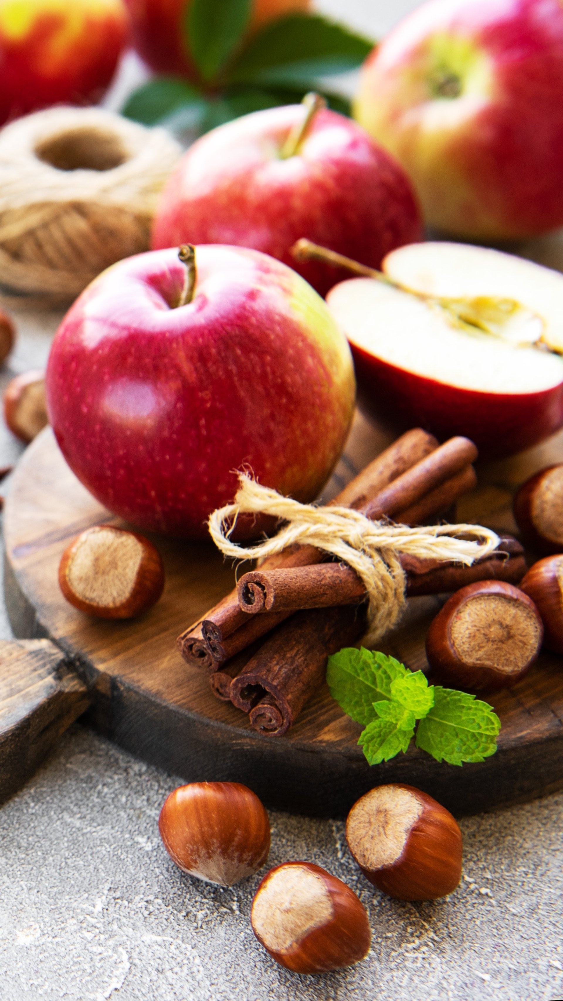 Apples and nuts, Cinnamon Wallpaper, 1920x3420 HD Phone