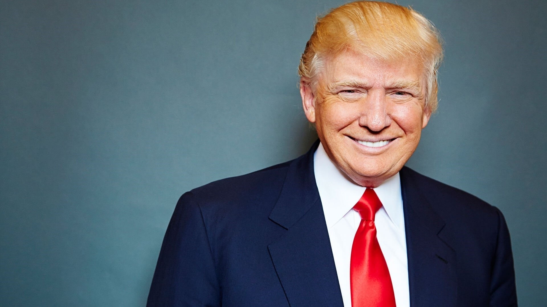 Donald Trump, navy blue suit, red necktie, Full HD Desktop wallpaper