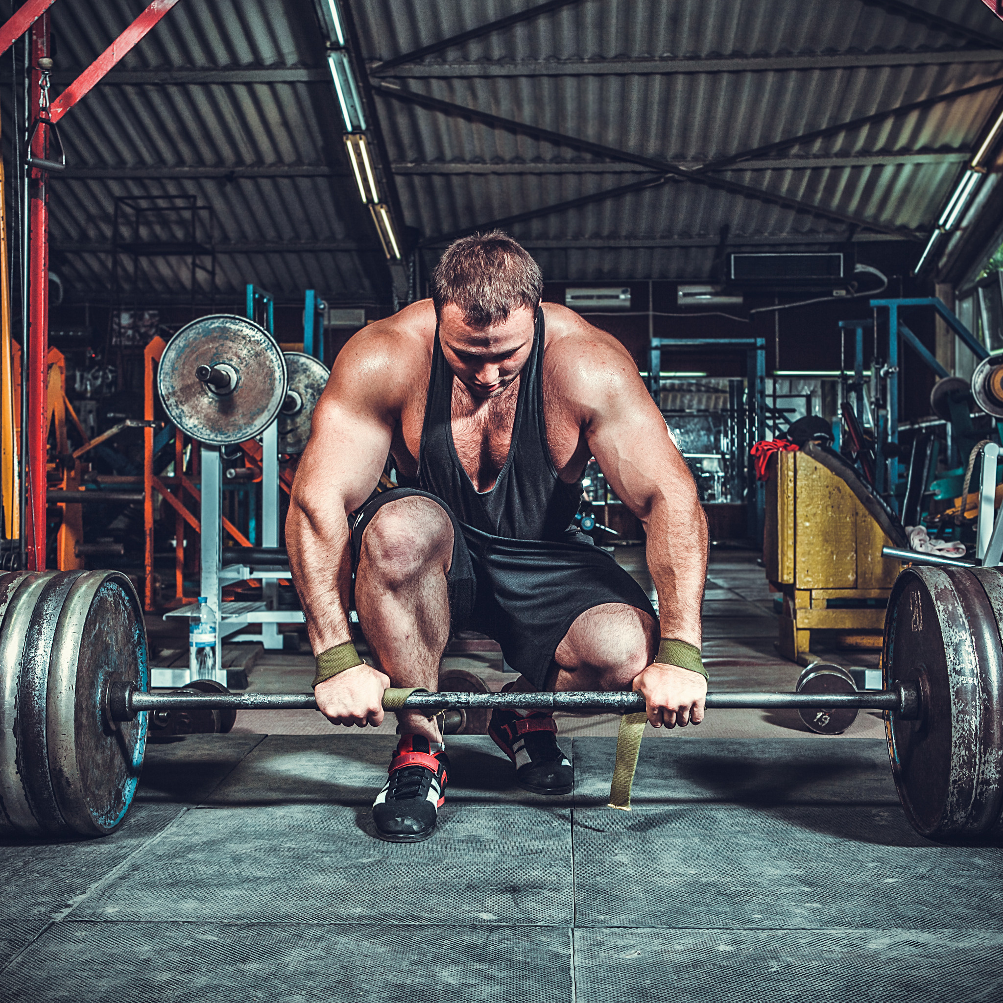 Pose, Gym setting, Weightlifting section, Sports wallpaper, 2050x2050 HD Phone