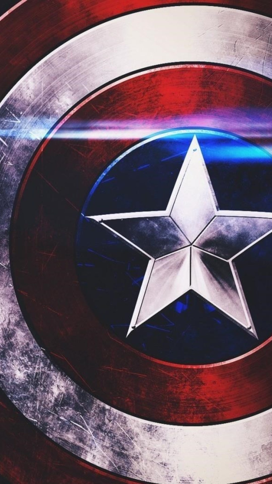 Captain America vibranium shield, beveled silver star, scratched metallic texture, Full HD Phone wallpaper