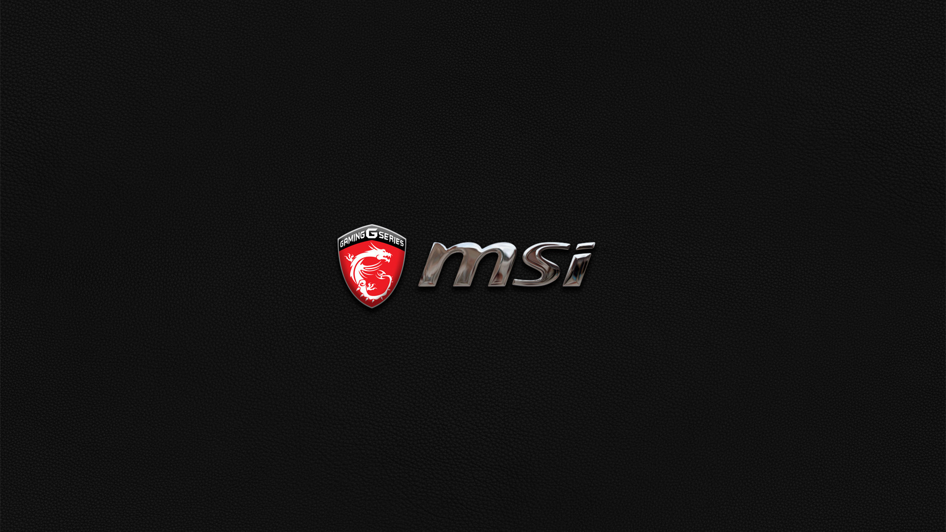 MSI Gaming Series badge, chrome MSI logo, black leather texture, Full HD Desktop wallpaper