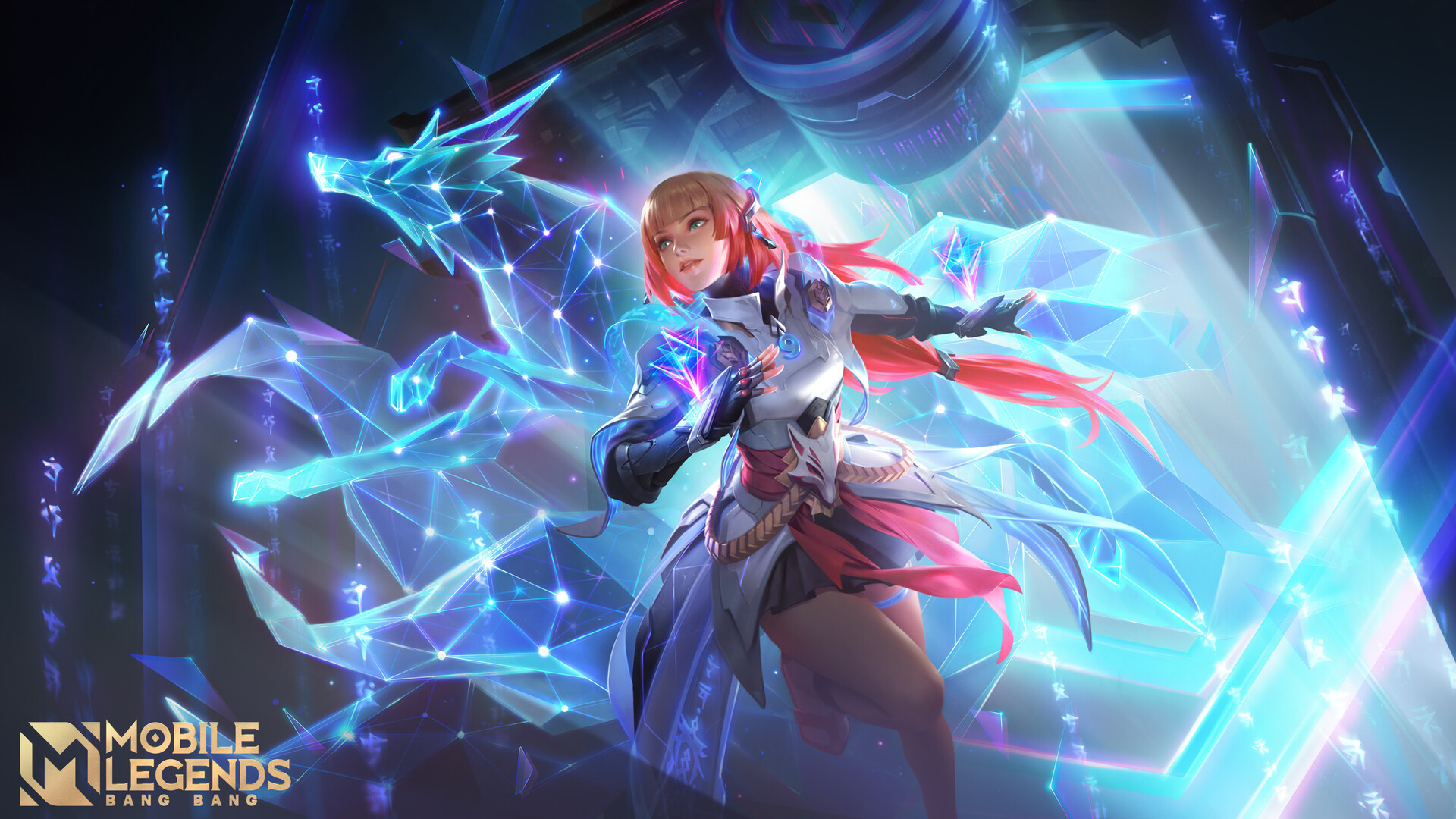 Guinevere Psion of Tomorrow, holographic geometric fox, Mobile Legends Bang Bang logo, Full HD Desktop wallpaper