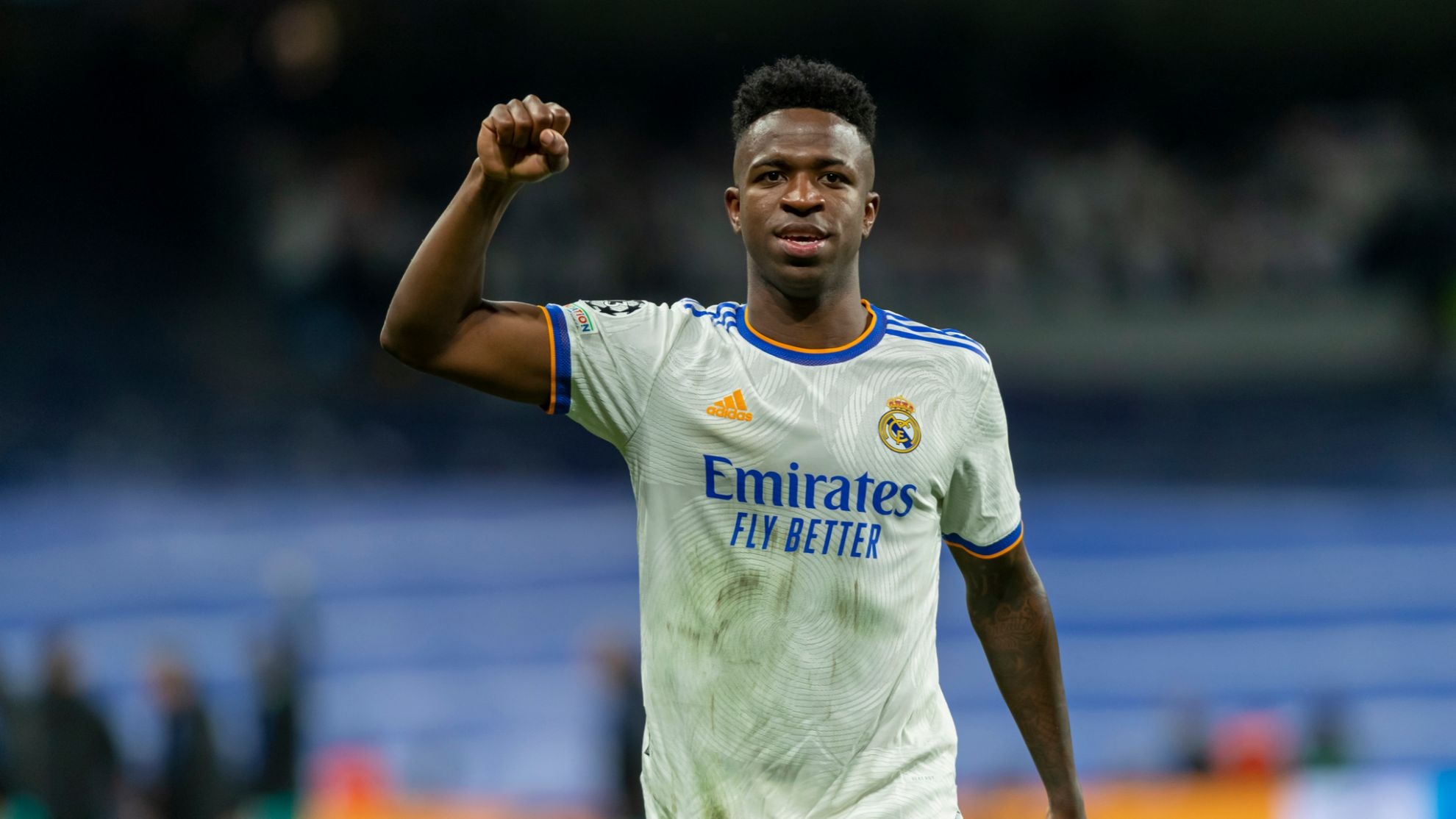 Vinicius Junior, Real Madrid home kit, Fist pump celebration, HD Desktop wallpaper