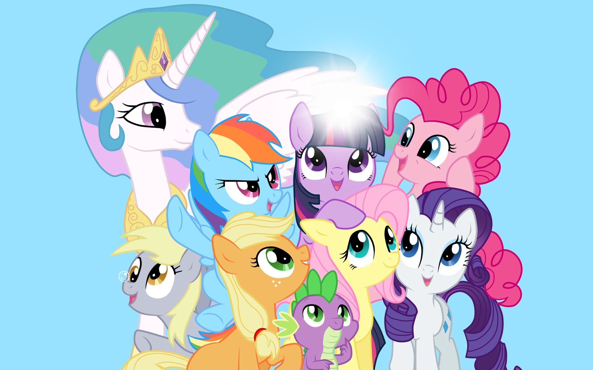 Twilight Sparkle, Princess Celestia, Spike the Dragon, Derpy Hooves, Mane Six characters, HD Desktop wallpaper