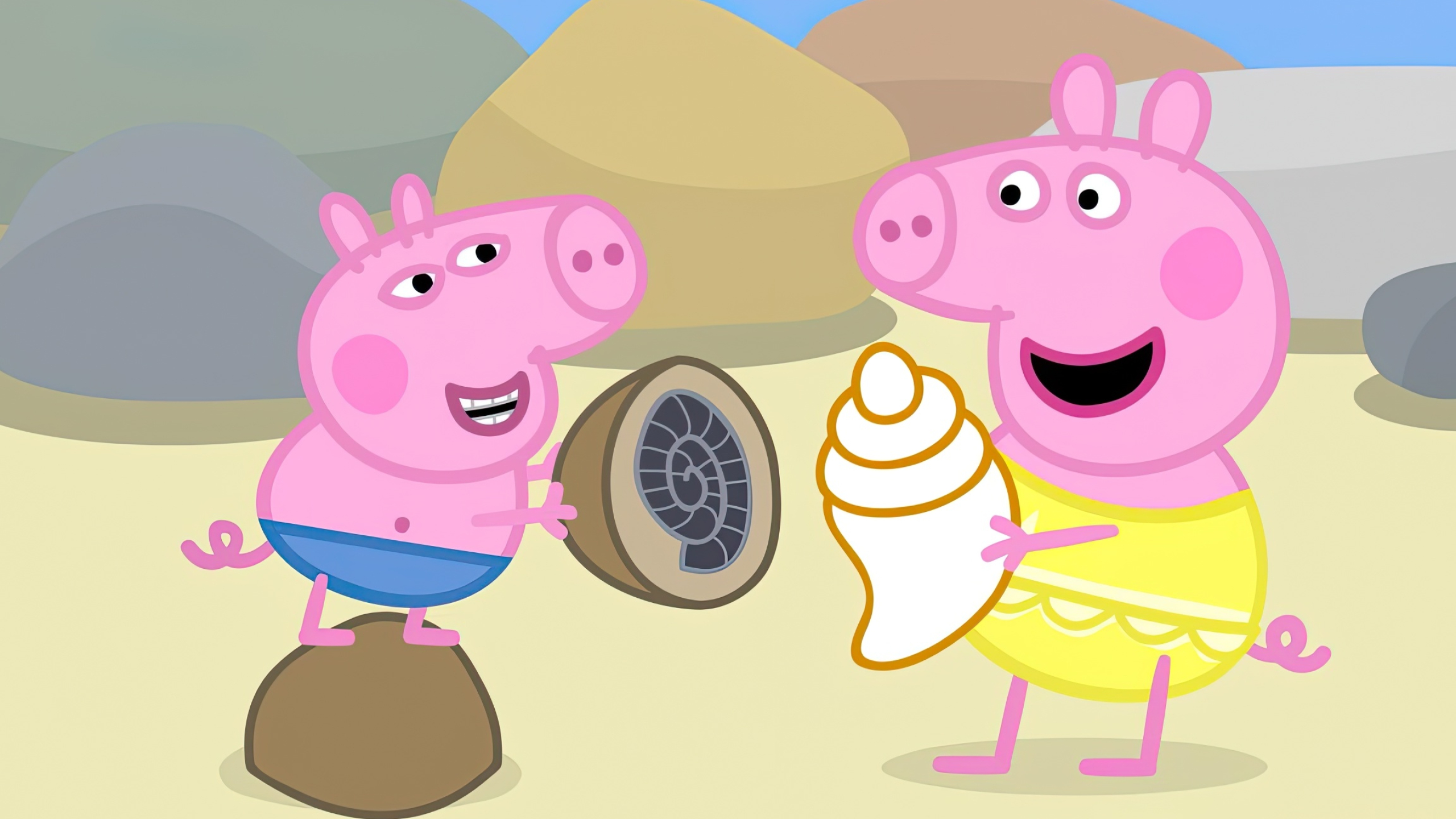 Peppa Pig, George Pig, Ammonite fossil, HD Desktop wallpaper