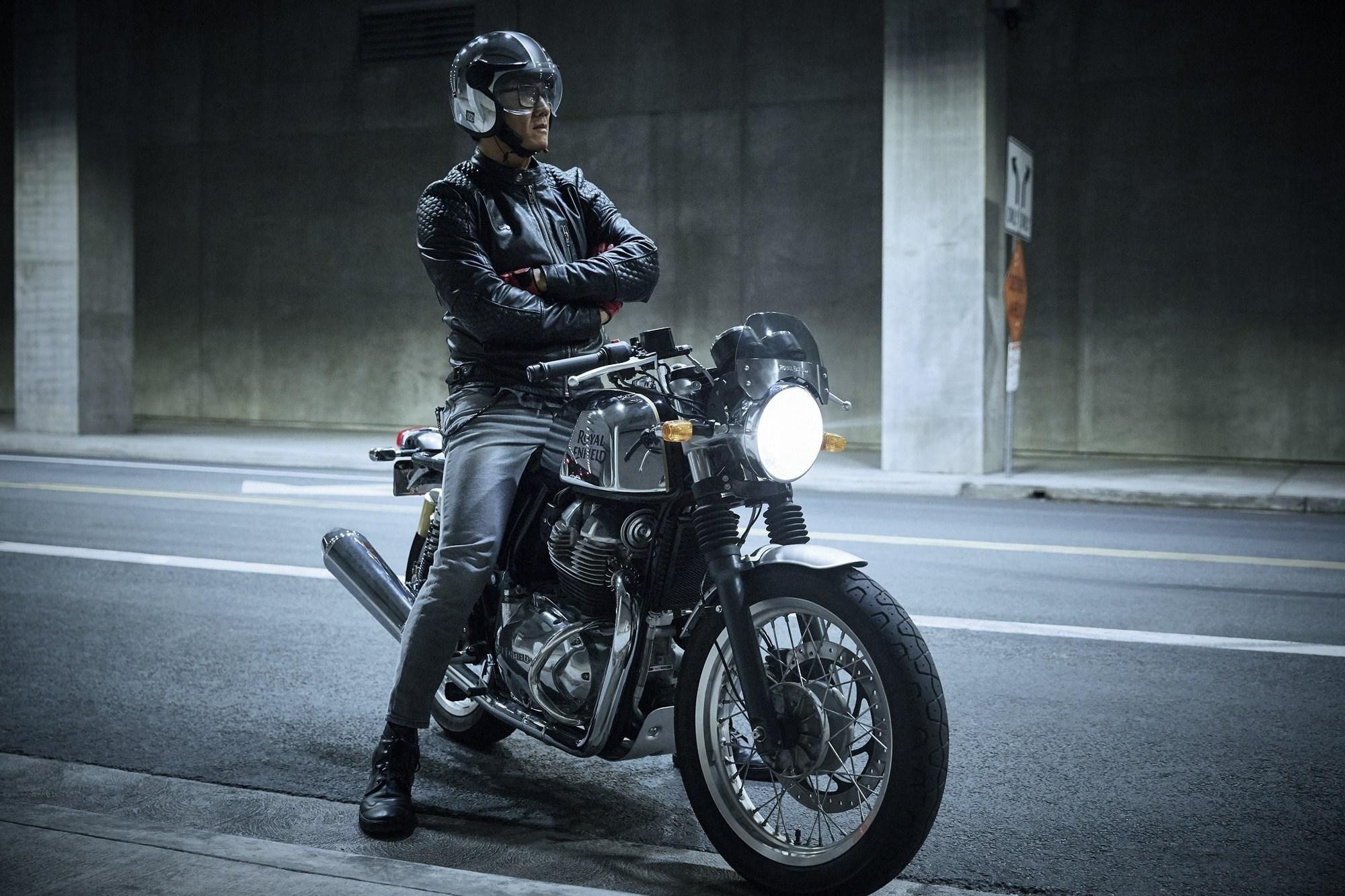 Royal Enfield Continental GT 650, Motorcyclist in leather jacket, Urban tunnel road, HD Desktop wallpaper