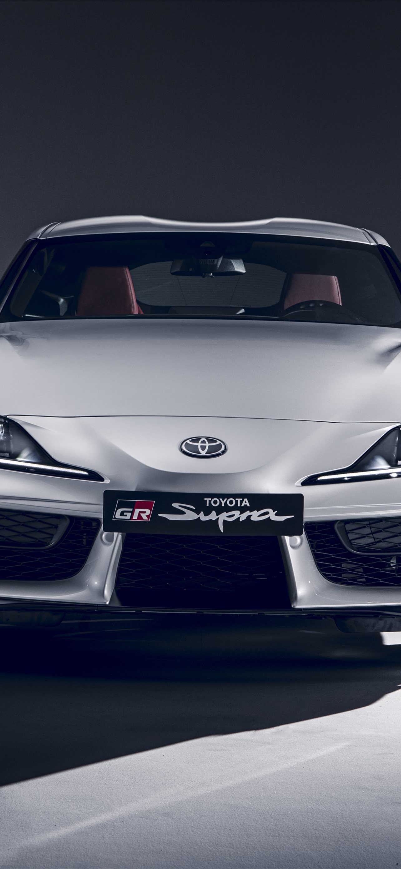 Toyota GR Supra, Toyota emblem badge, Silver sports coupe front, HD Phone wallpaper