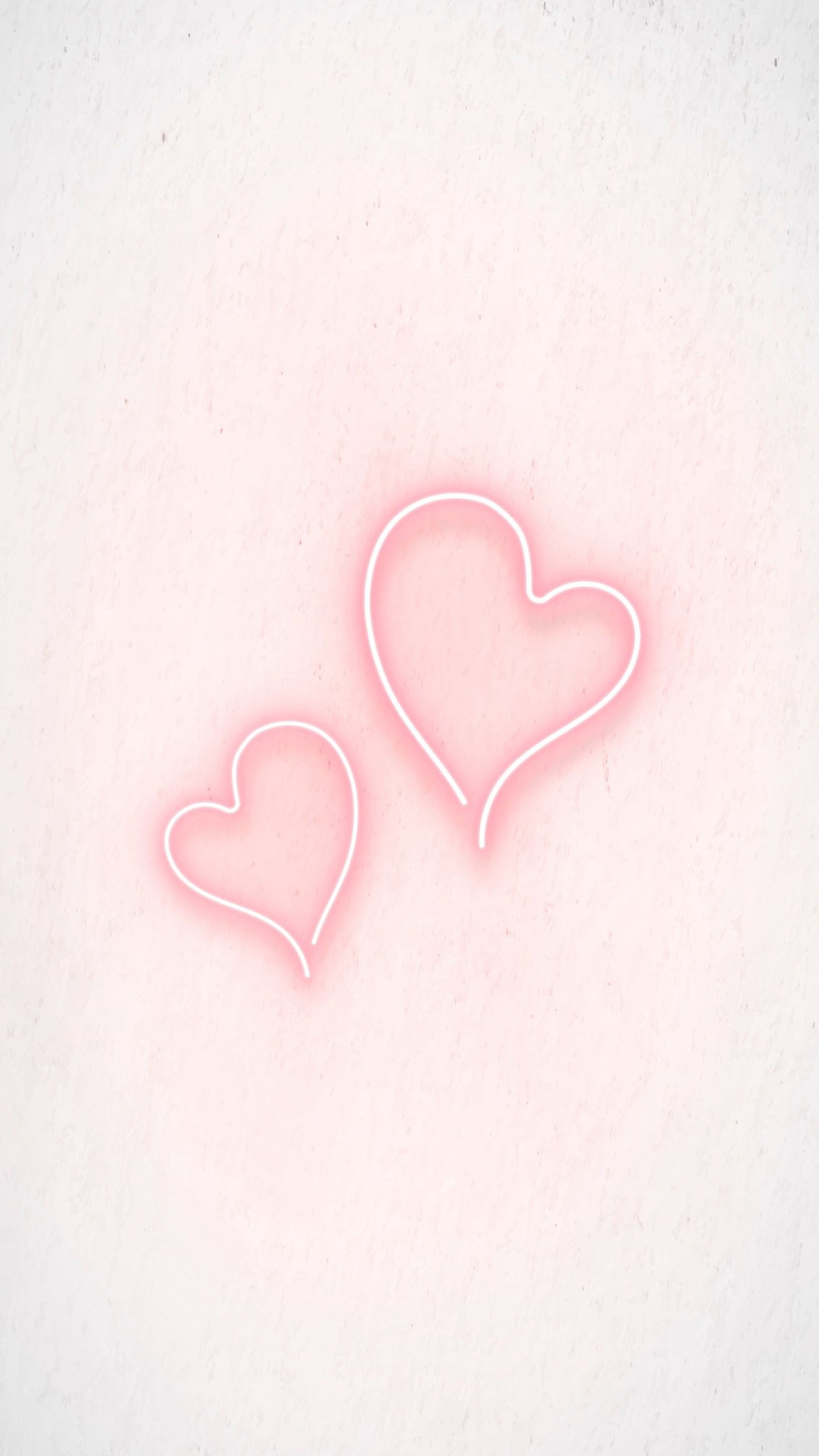 glowing pink neon hearts, minimalist heart doodle outlines, textured off-white plaster, HD Phone wallpaper